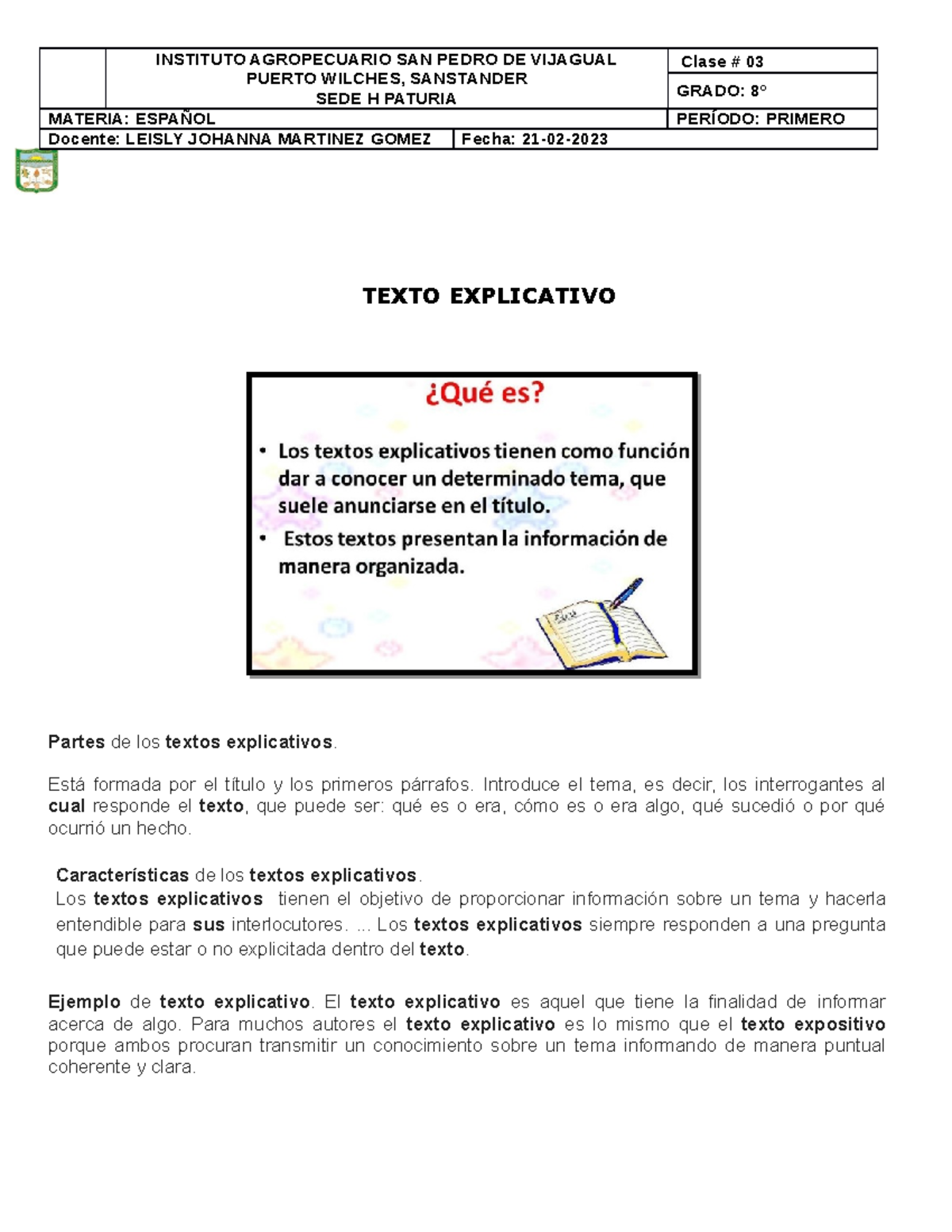 Taller De Texto Explicativo Grado 8° Texto Explicativo Partes De Los Textos Explicativos Está 7031