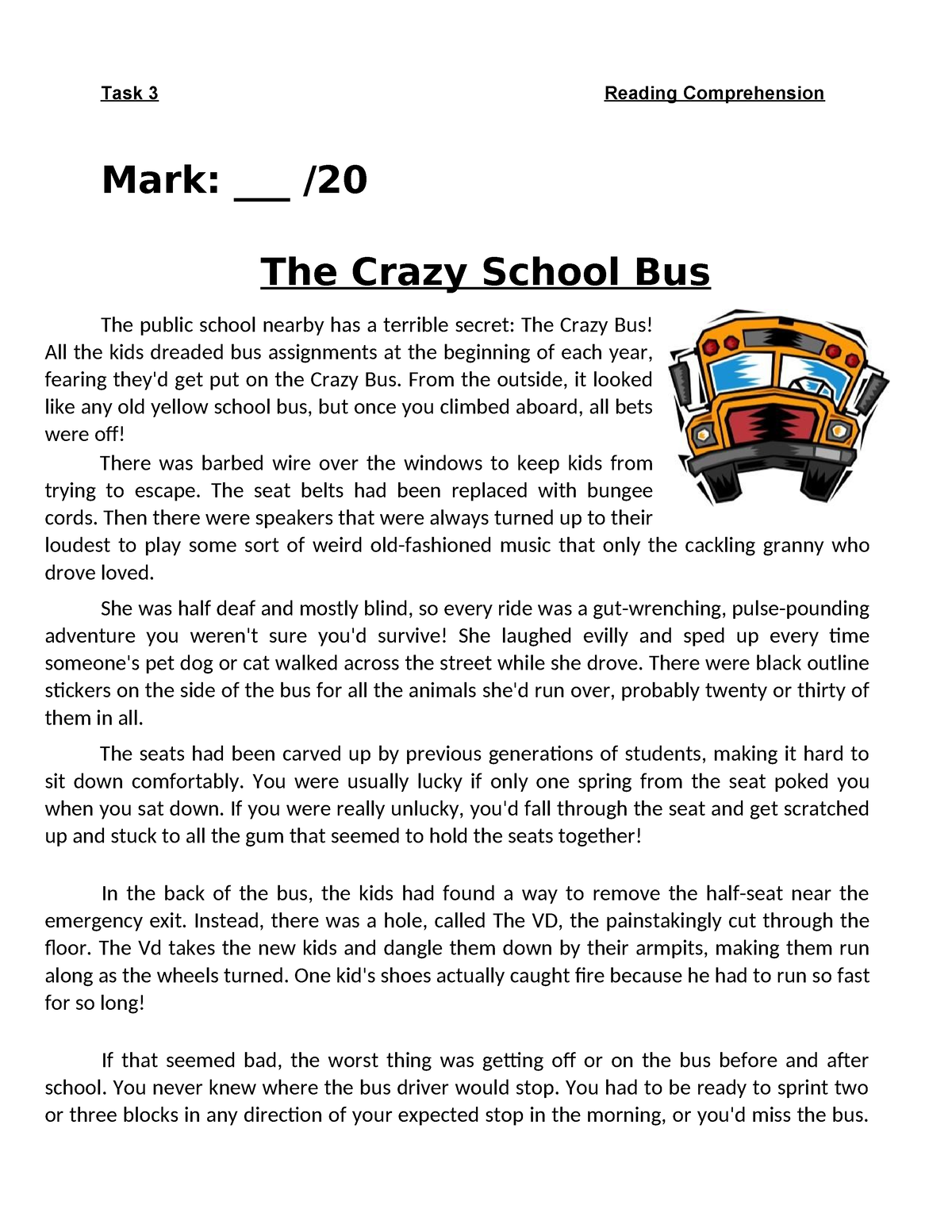 Grade 6 FAL TASK 3 TERM 1 - Task 3 Reading Comprehension Mark ...