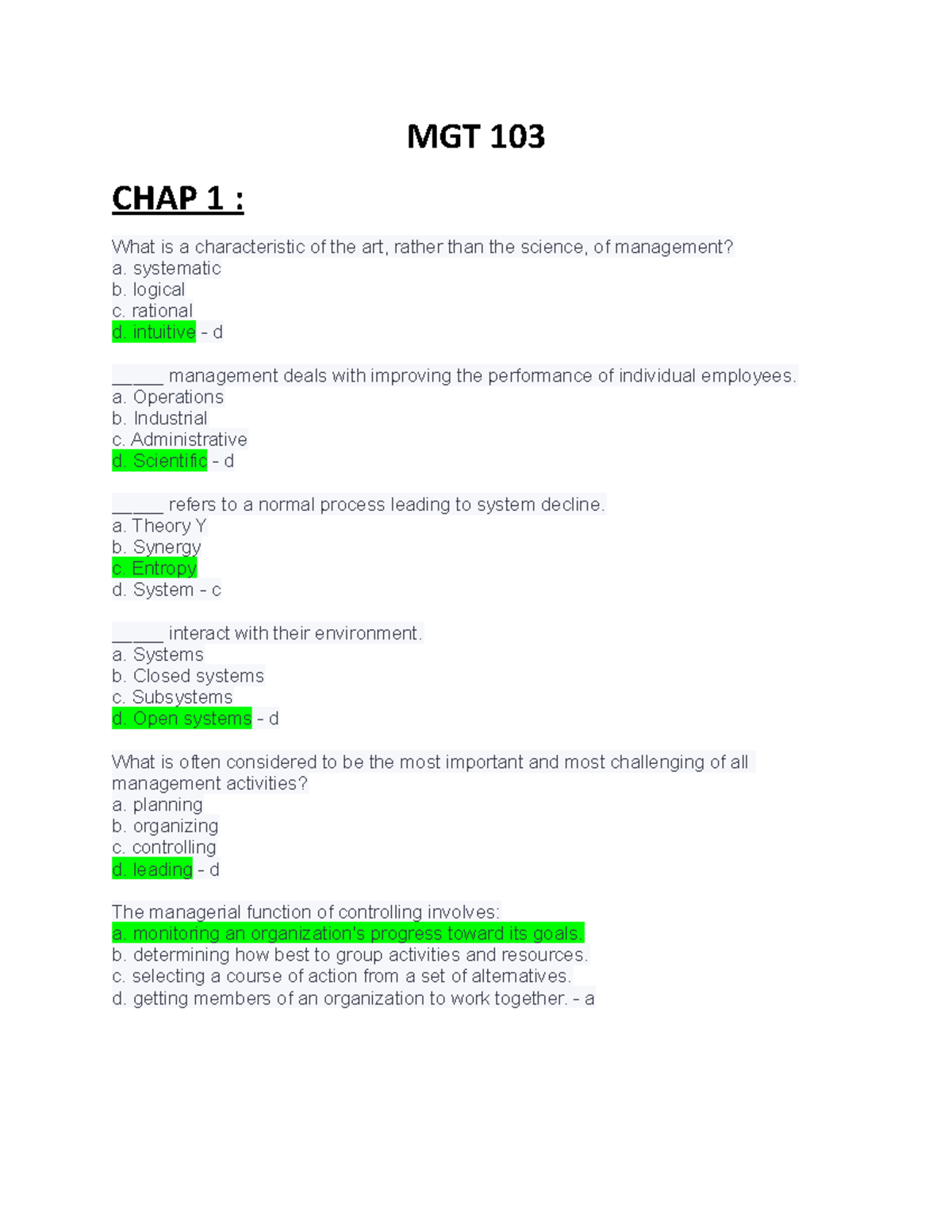 FILE BANK-MGT-103-1 234 - MGT 103 CHAP 1 : What Is A Characteristic Of ...