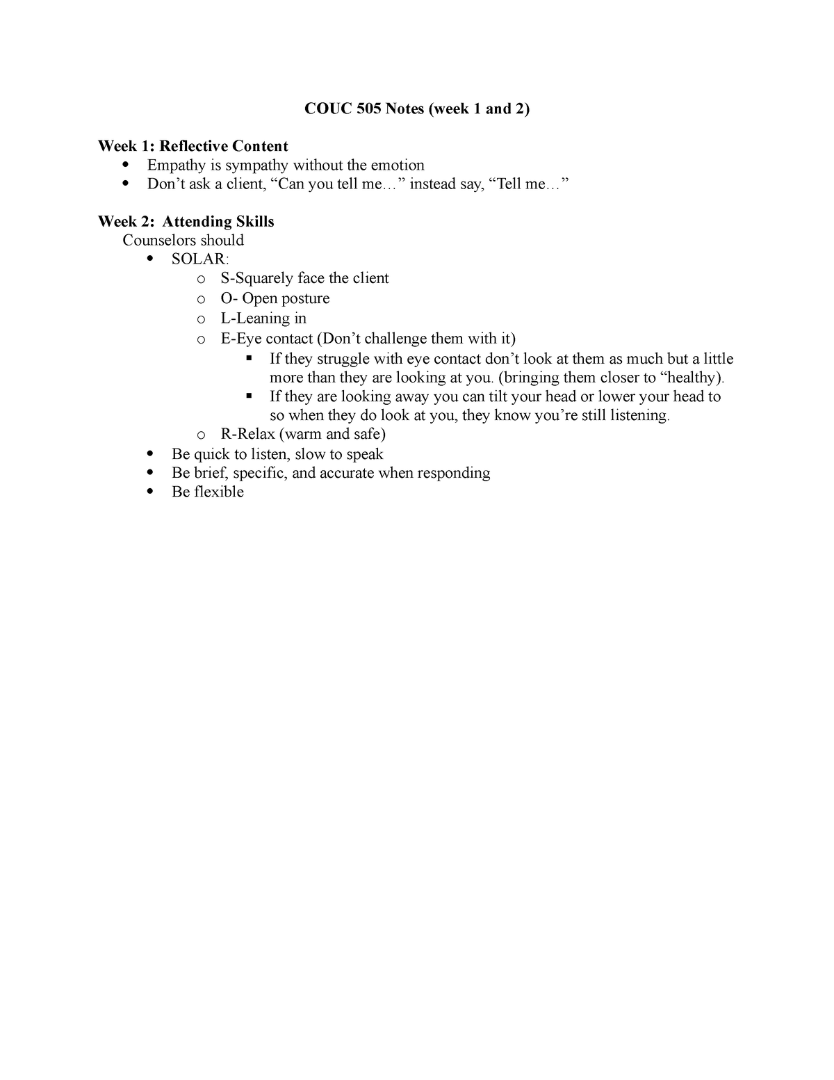 COUC 505 Notes week 1 & 2 - week 1 &2 - COUC 505 Notes (week 1 and 2 ...