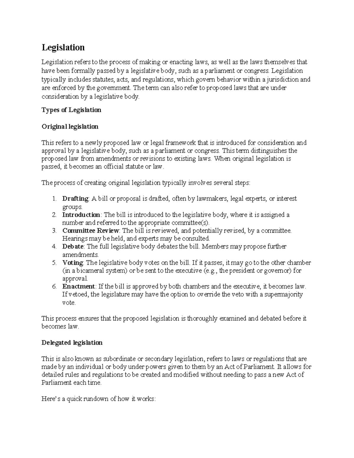 Legislation - Brainstorming and doing assignments - Legislation ...