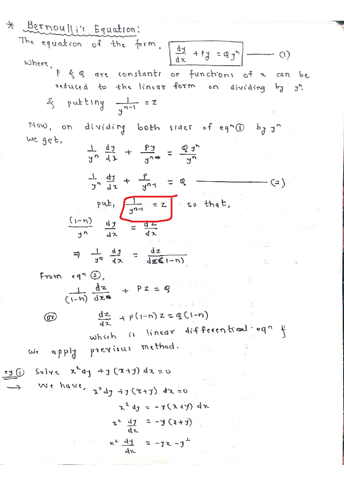 Bernoulli's differential equation - BSc Economics - Studocu