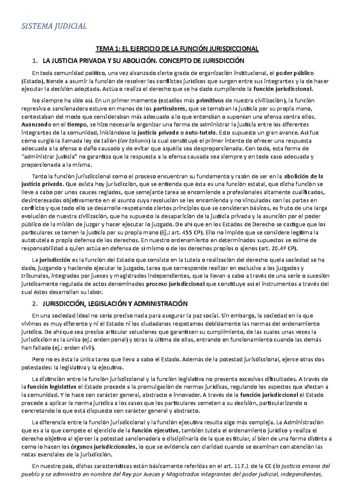 TEMA 1 - Resumen - SISTEMA JUDICIAL TEMA 1: EL EJERCICIO DE LA ...