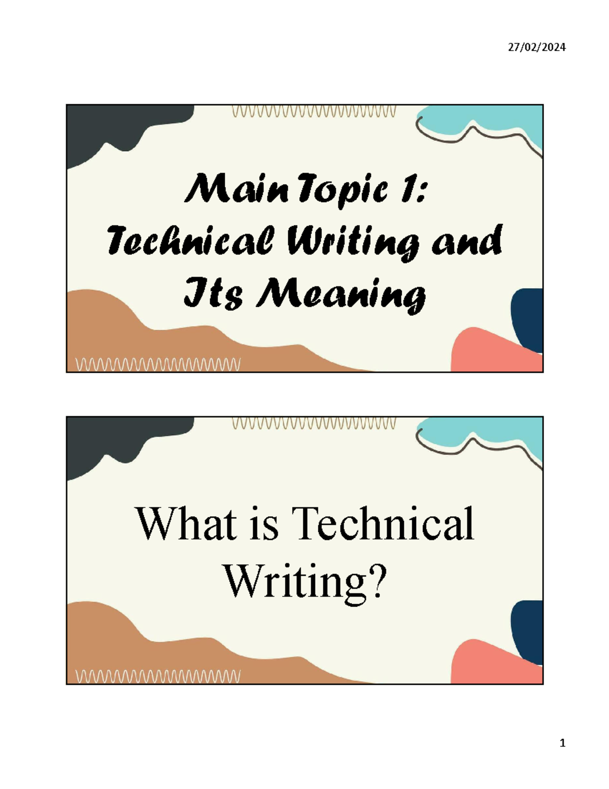 MAIN Topic 1 - about technical writing - Main Topic 1: Technical ...