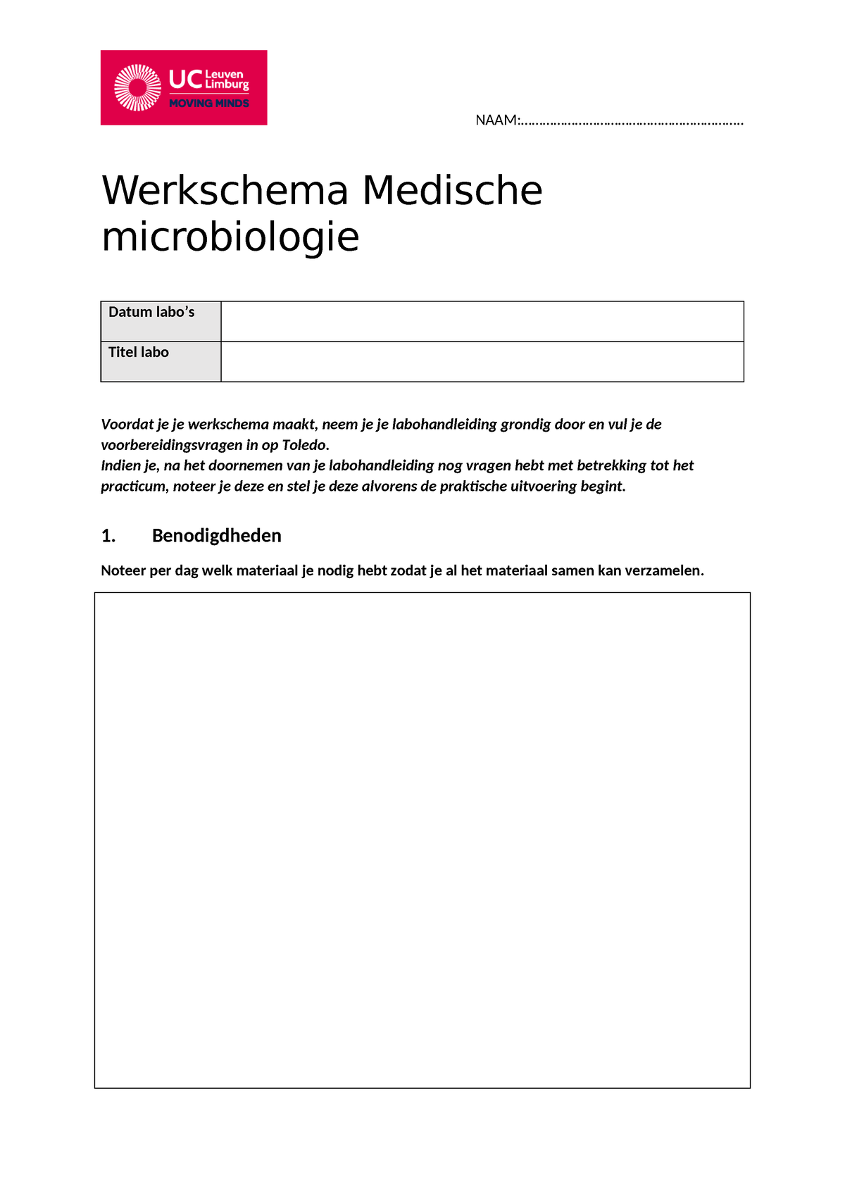 Sjabloon Werkschema Medische Microbiologie - Werkschema Medische ...