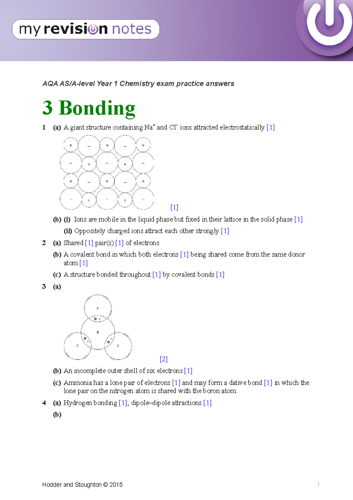 Exam Practice Answers 3 - 4 (a) Hydrogen Bonding [1]; Dipole–dipole ...