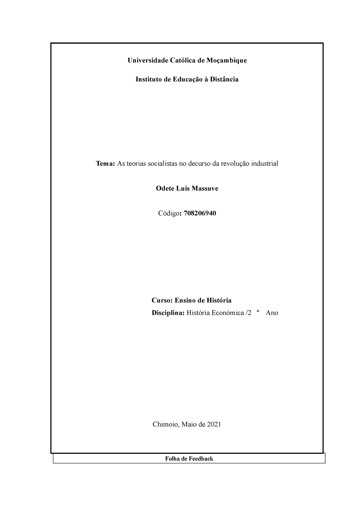 Trabalho De Historia Economica Ii Universidade Católica De Moçambique Instituto De Educação à 5725