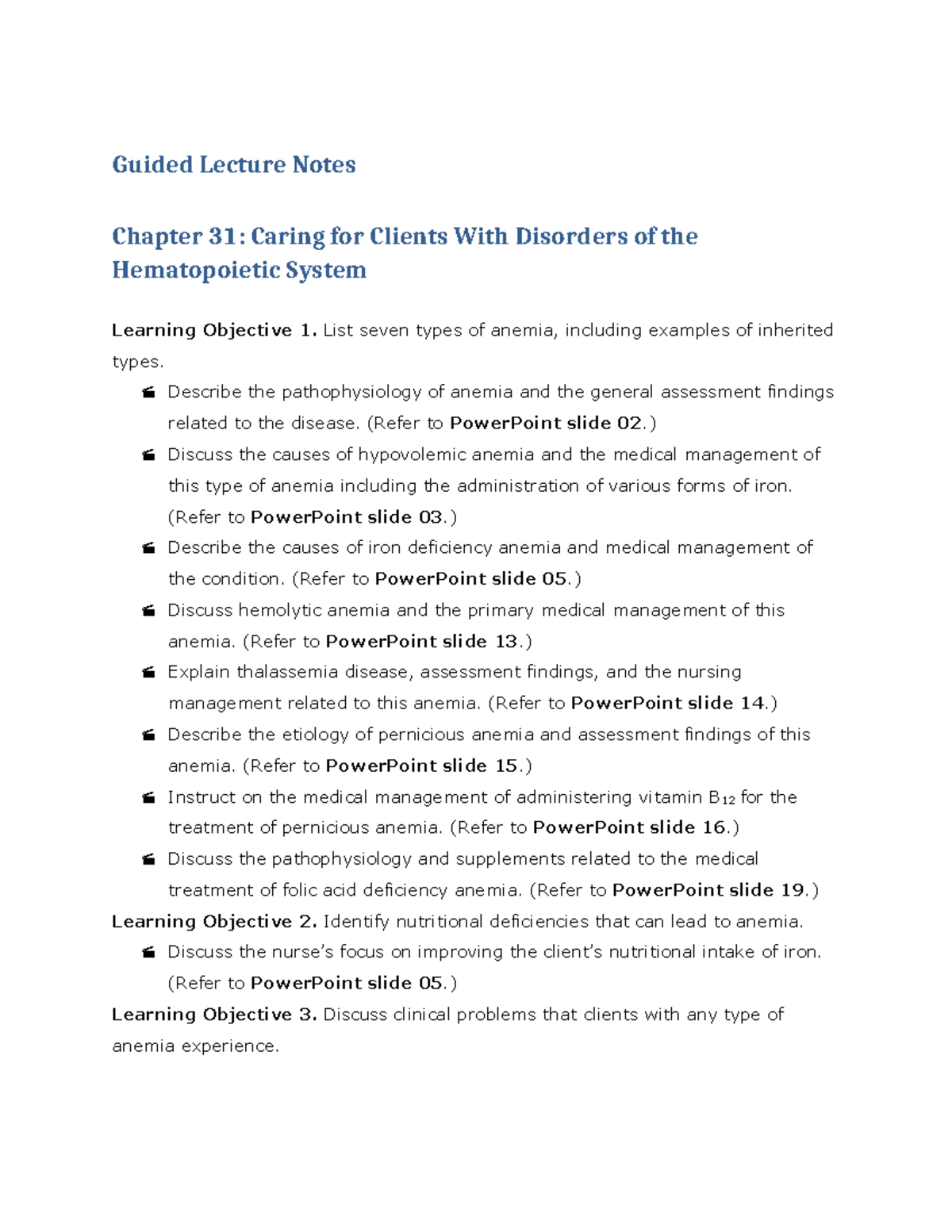 24Q2 PNR103 GLN Chapter 31 - Guided Lecture Notes Chapter 31: Caring ...