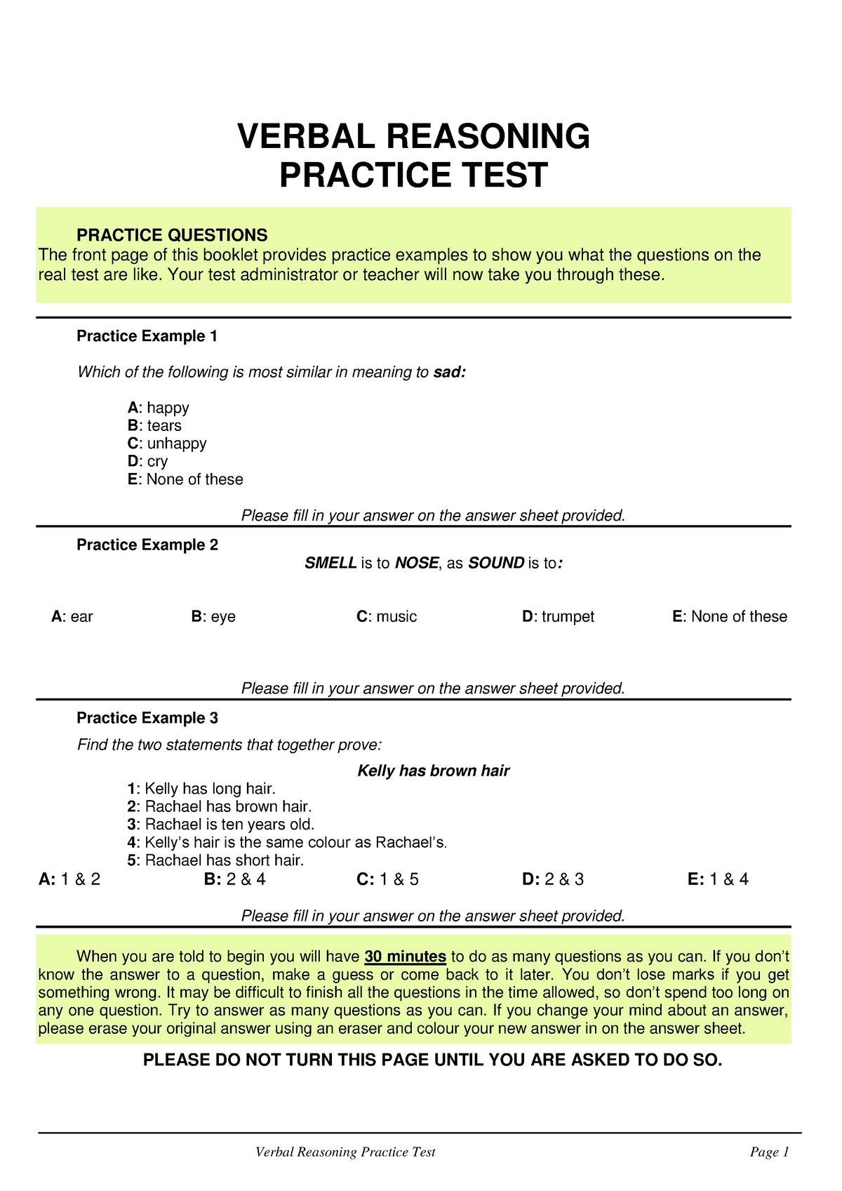 Verbalreasoningpractice - VERBAL REASONING PRACTICE TEST PRACTICE ...