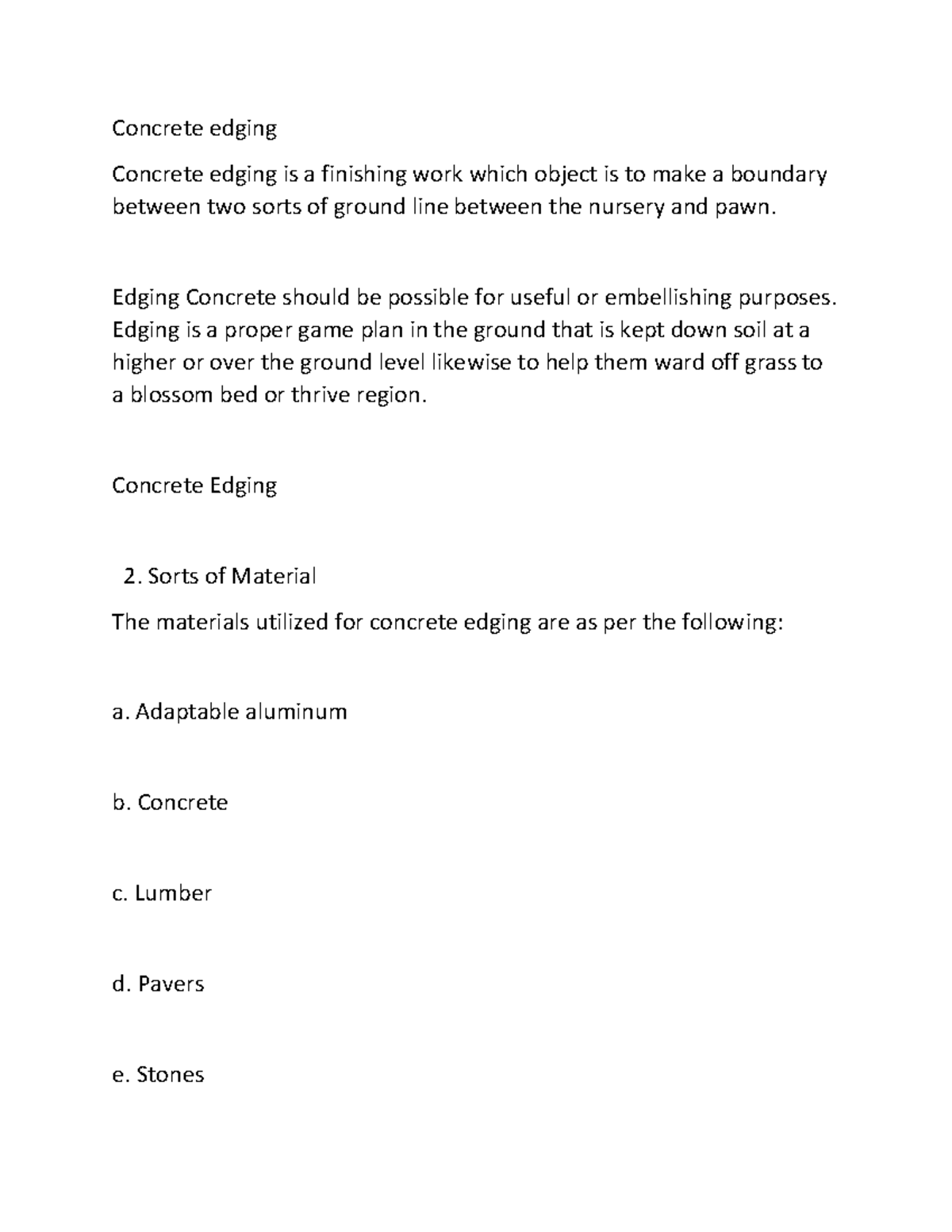 Document (41) Short notes Concrete edging Concrete edging is a