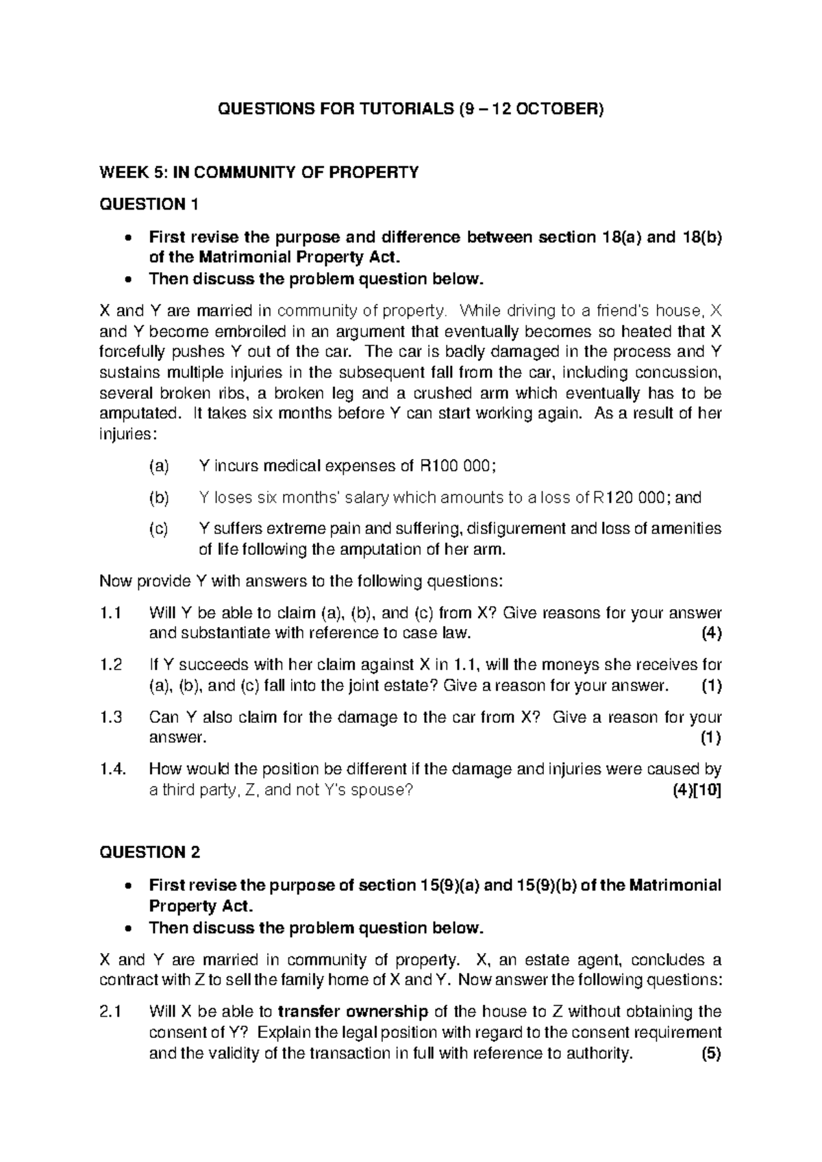 Questions FOR Tutorial 2 - QUESTIONS FOR TUTORIALS ( 9 – 12 OCTOBER ...