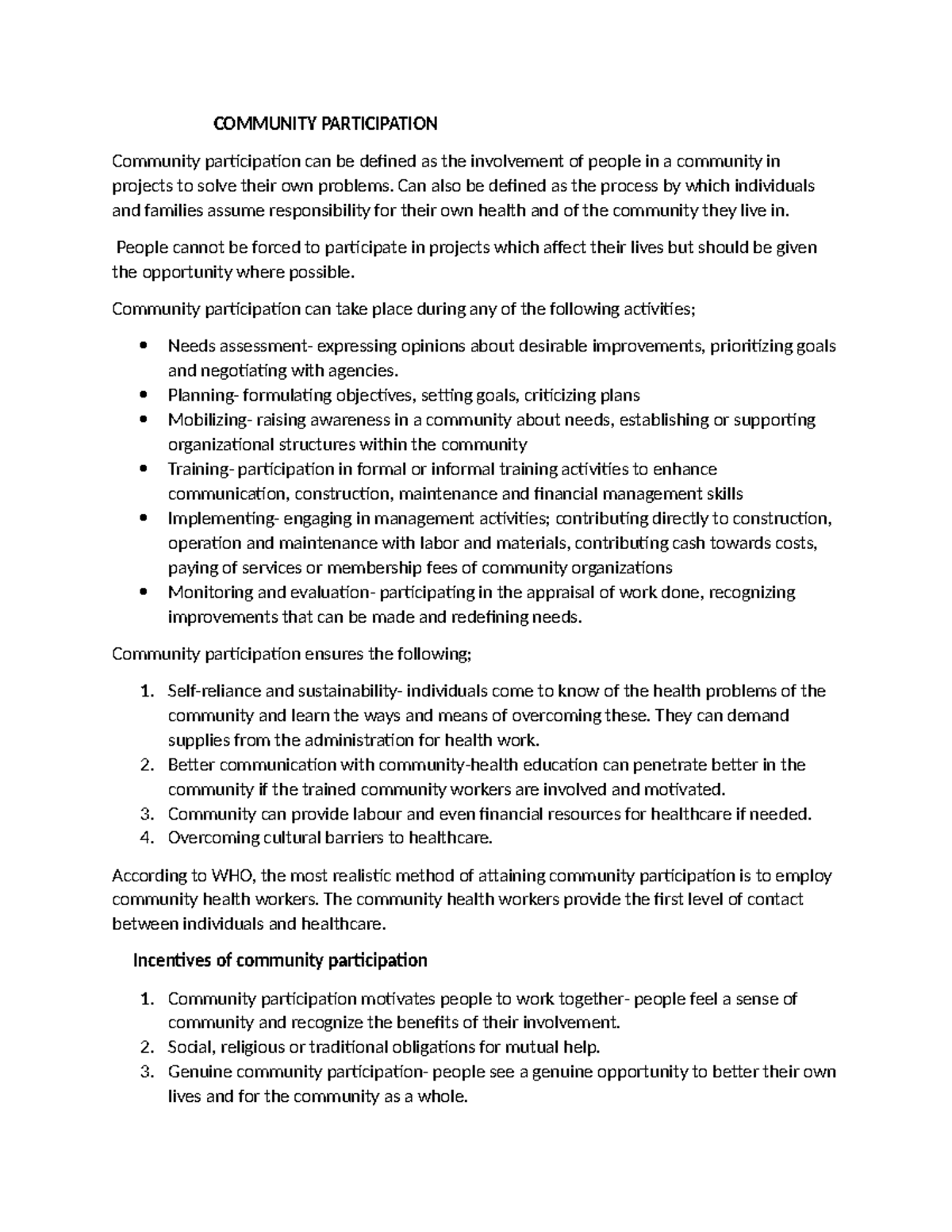 Community Participation - COMMUNITY PARTICIPATION Community ...