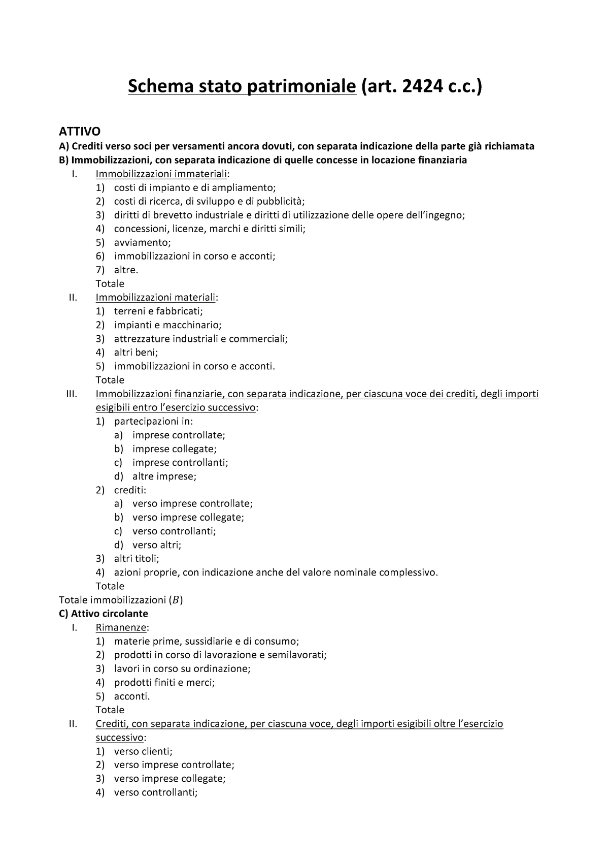 Schemi Bilancio Esercizio Schema Stato Patrimoniale Art 2424 C Attivo A Crediti Verso 4437