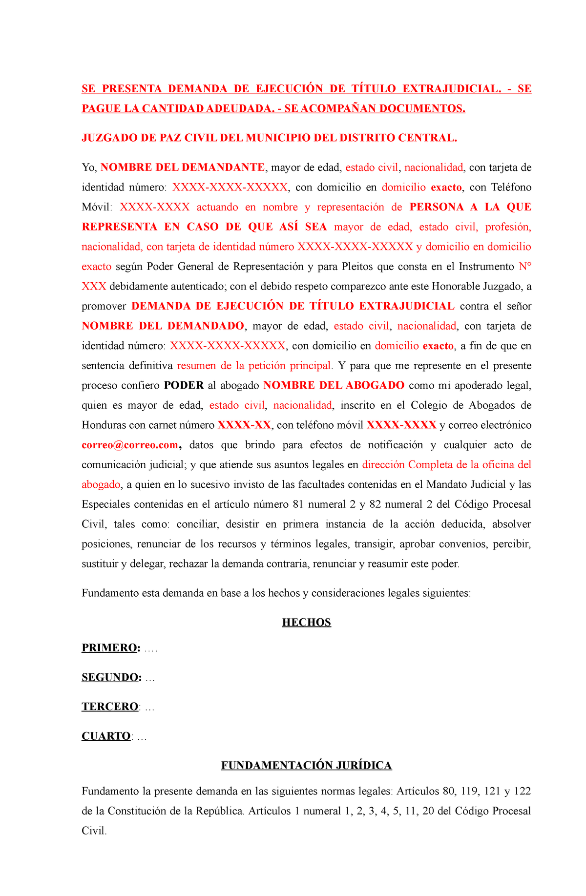 Ejemplo De Demanda útil Se Presenta Demanda De EjecuciÓn De TÍtulo Extrajudicial Se Pague 1005