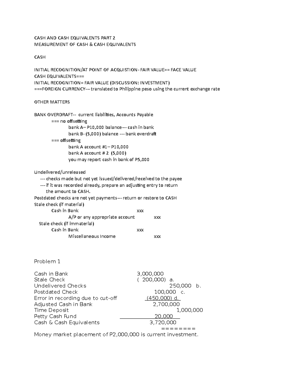 Review sheet accountancy CASH AND CASH EQUIVALENTS PART 2