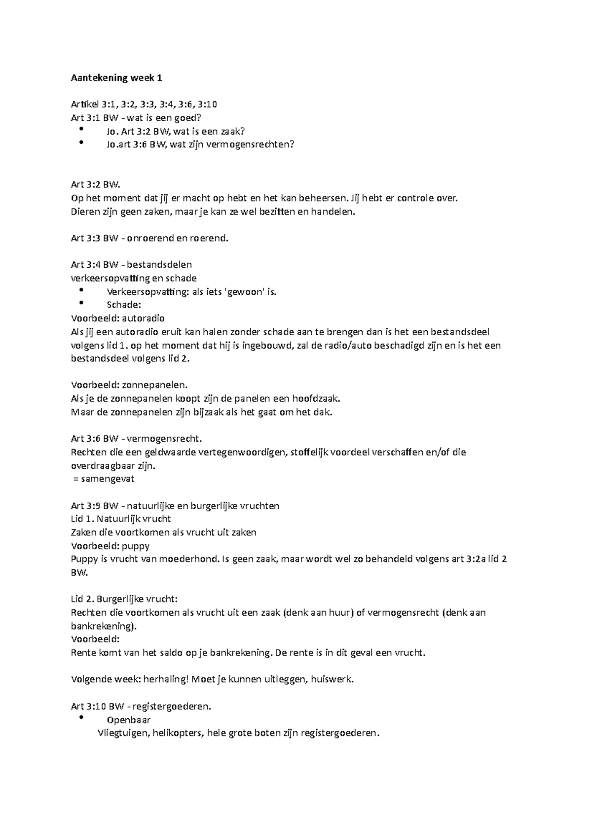 College-aantekeningen, College 1 - Aantekening Week 1 Artikel 3:1, 3:2 ...