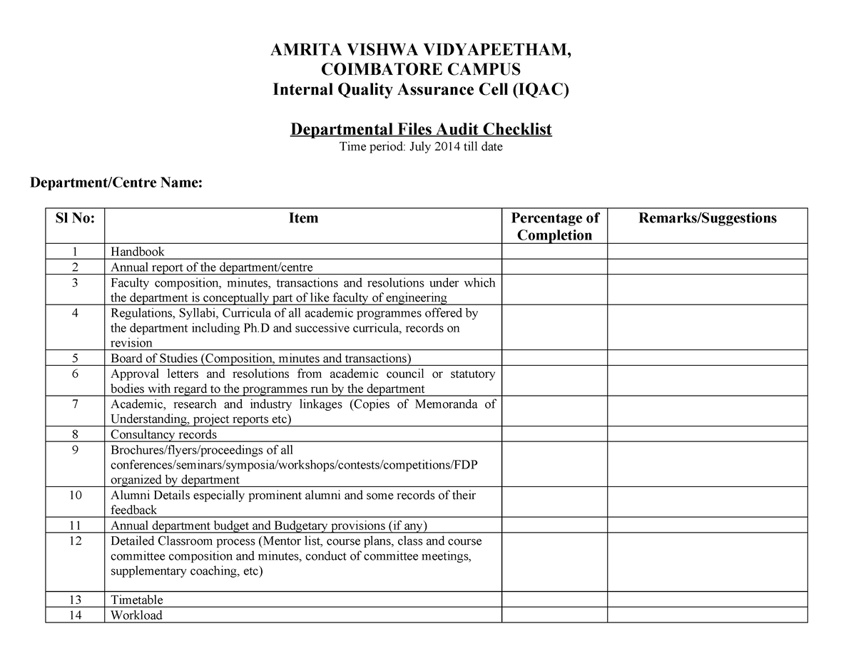 NAAC Dept files Audit Checklist - AMRITA VISHWA VIDYAPEETHAM ...