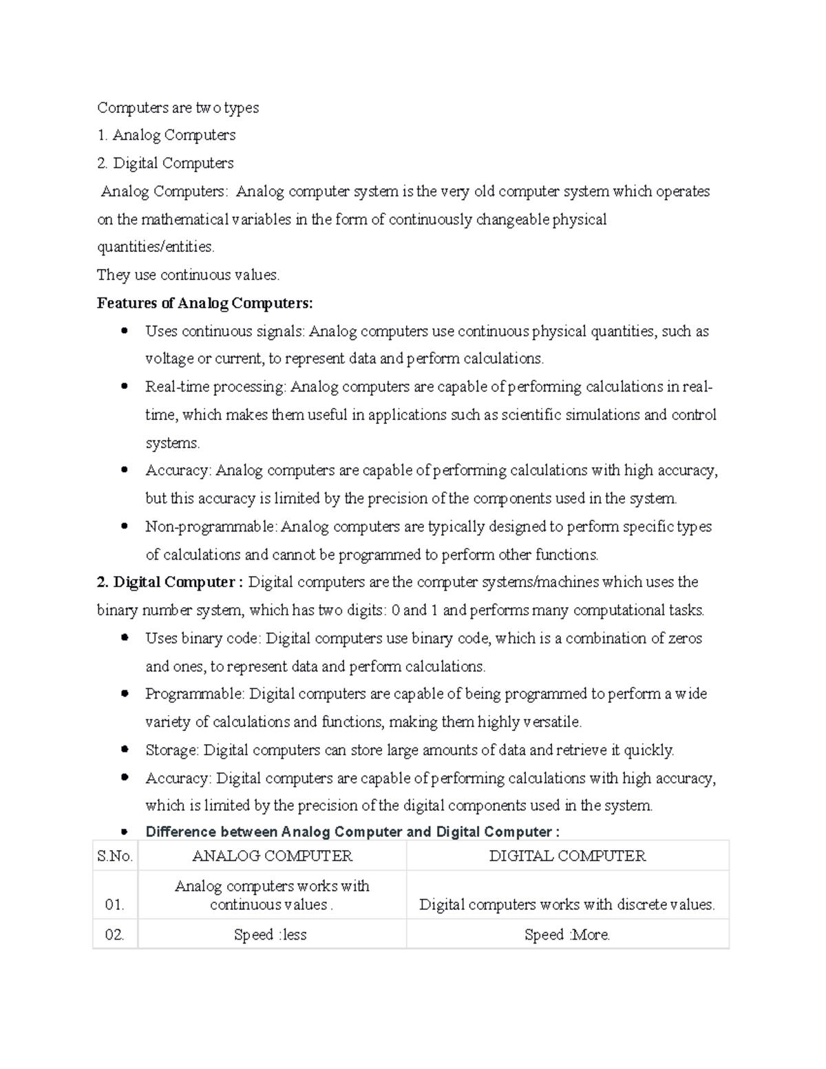 Introduction to Digital Computers - Computers are two types 1. Analog ...