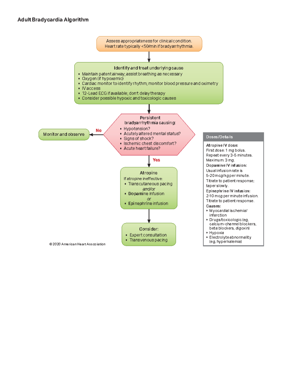 Algorithm ACLS Bradycardia Yes No Doses/Details Atropine IV dose