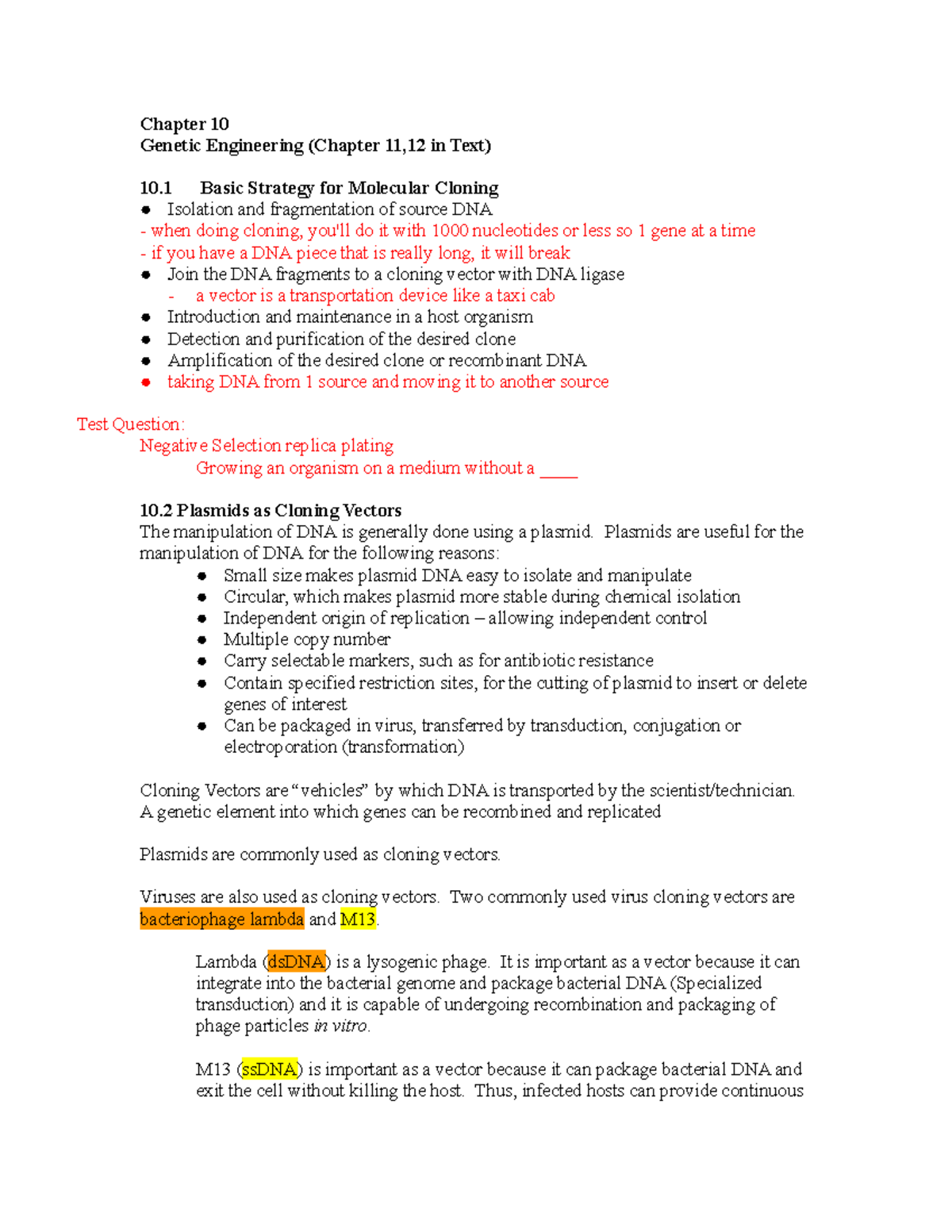 EXAM 3 Chapter 10 Genetic Engineering - Chapter 10 Genetic Engineering ...