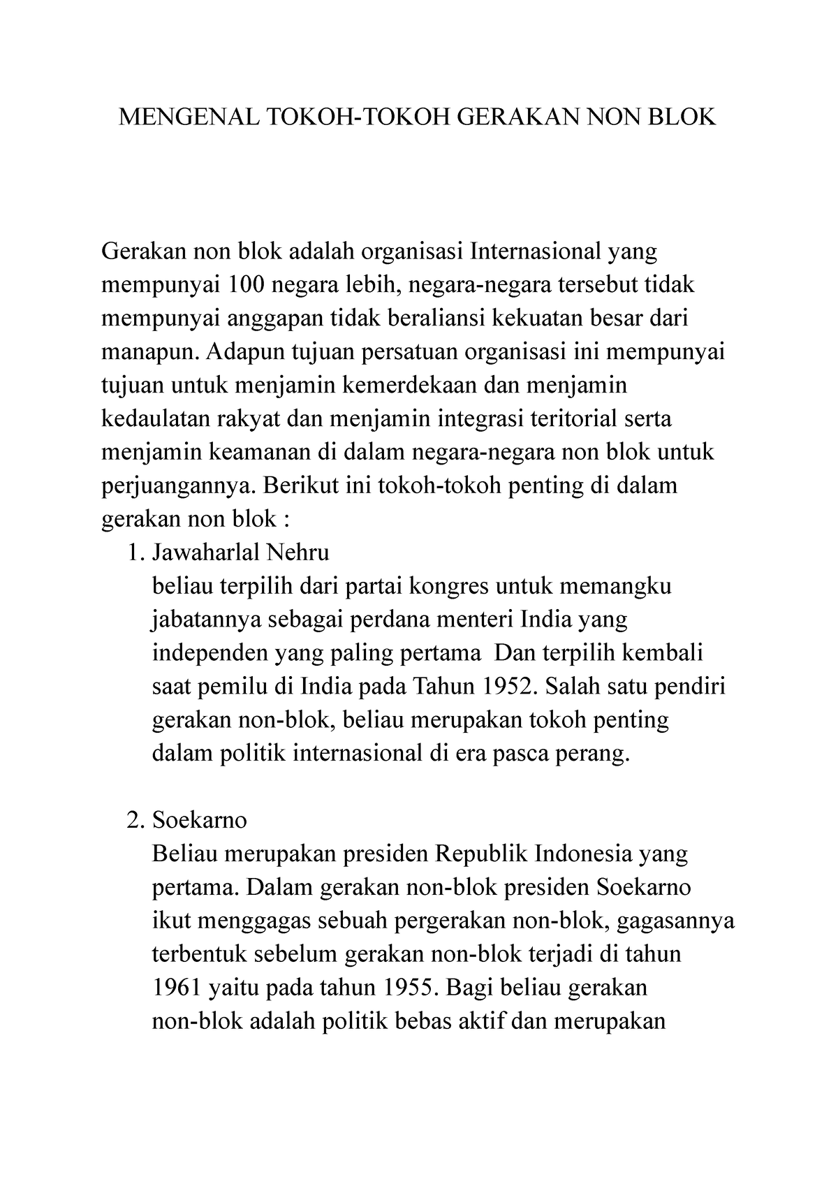 Mengenal Tokoh- Tokoh Gerakan NON BLOK - MENGENAL TOKOH-TOKOH GERAKAN ...