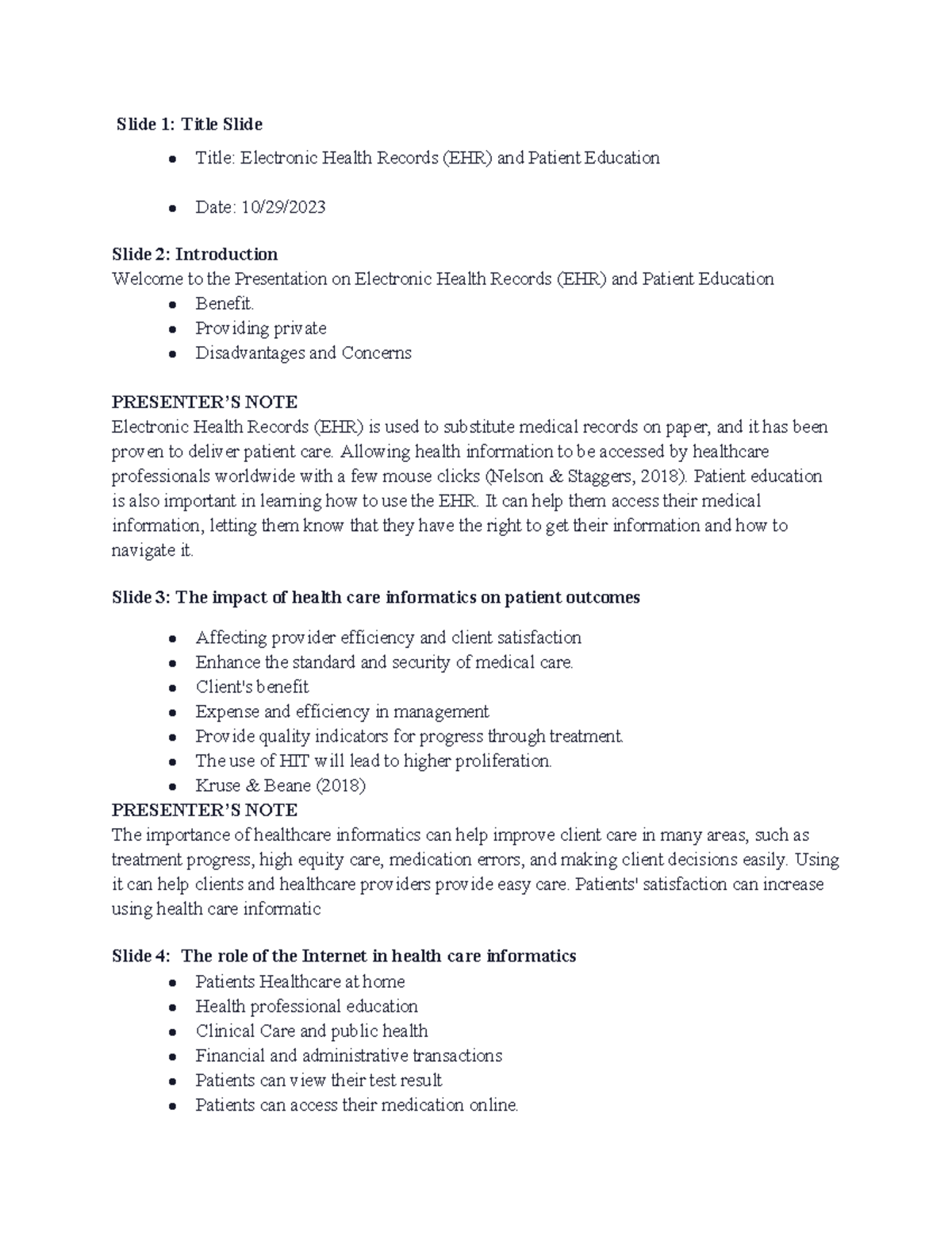 Assignment 1 Electronic Health Records (EHR) and Patient Education ...