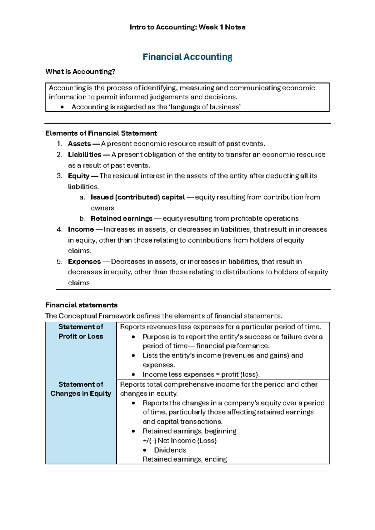 ITA WEEK 1 Notes - Financial Accounting What is Accounting? Accounting ...