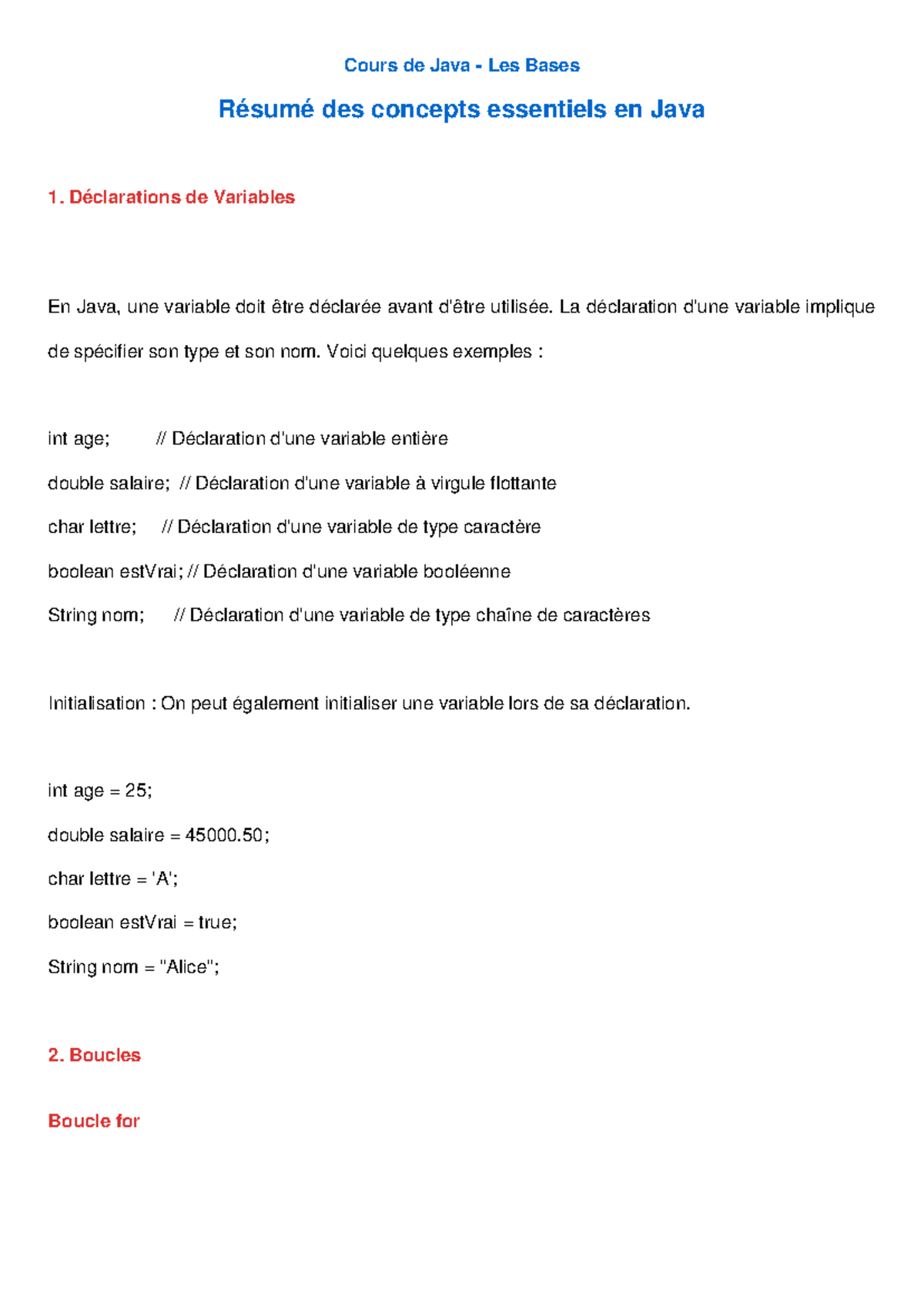Cours Java Resume V8 - Résumé des concepts essentiels en Java ...