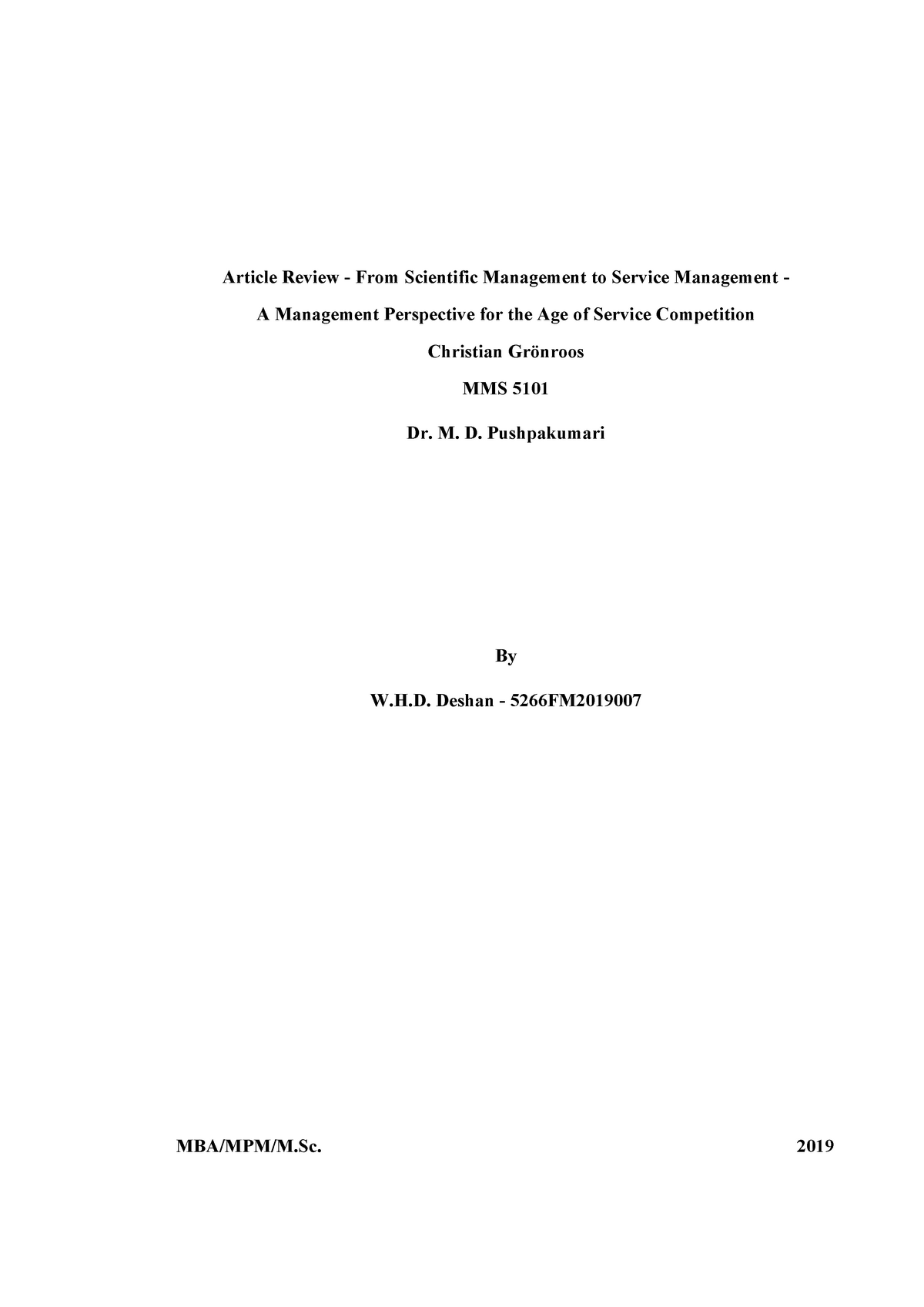 article review example on management theory and practice