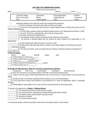 POLS105 Lesson Plan 3 - politics notes good for politics majors, kindly ...