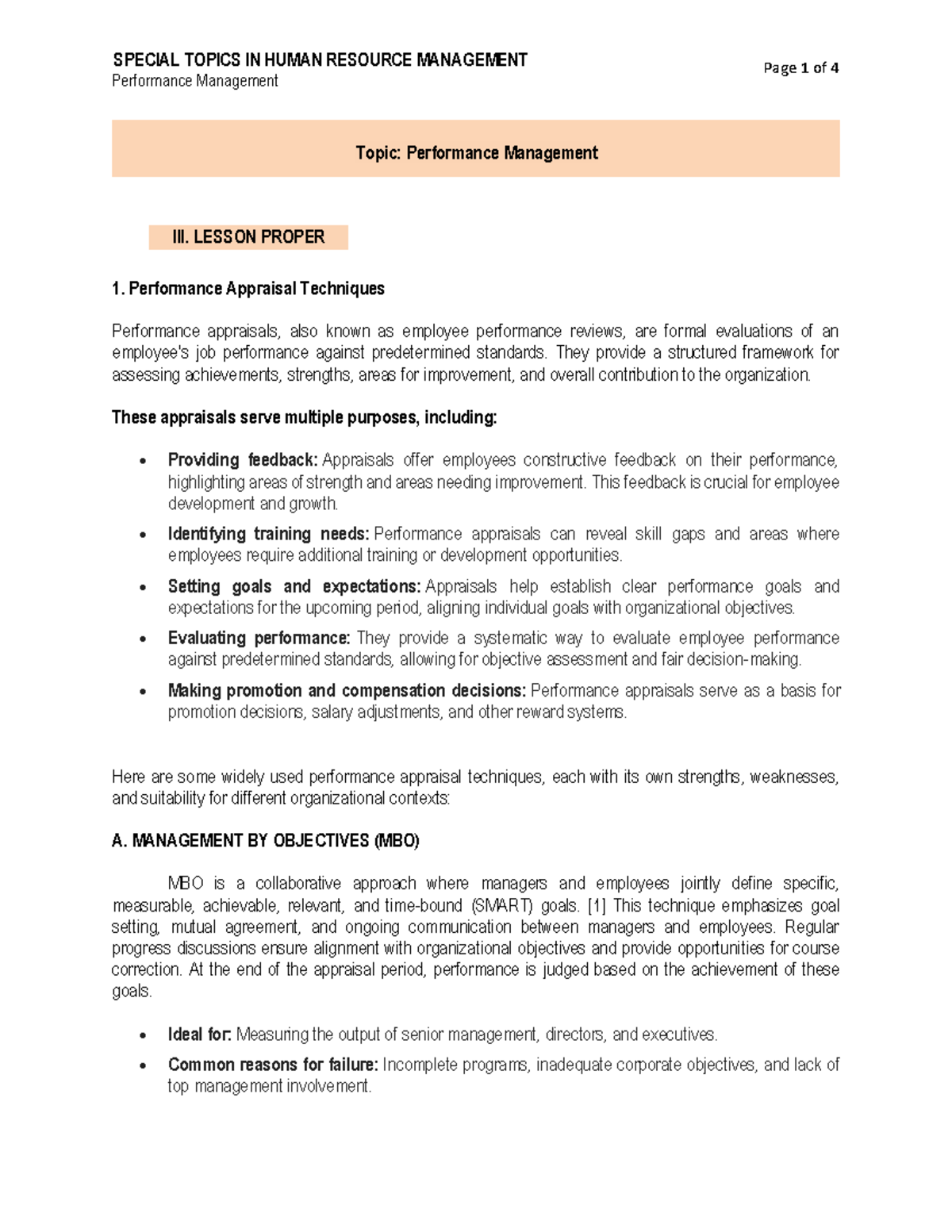 Module 11. Lesson Proper - Performance Management 1. Performance ...