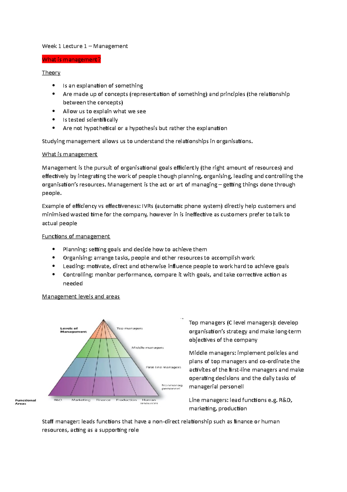 Week 1 Lecture 1 - Week 1 Lecture 1 – Management What is management ...