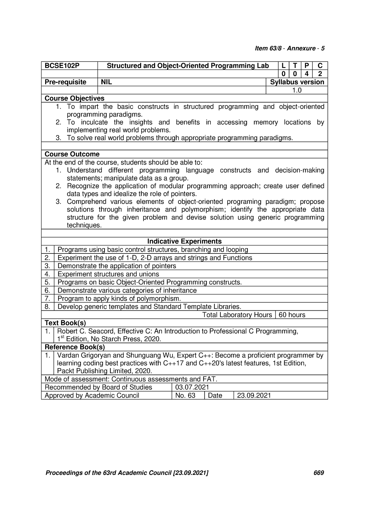 BCSE102P Structured-AND- Object- Oriented- Programming-LAB LO 1.0 67 ...