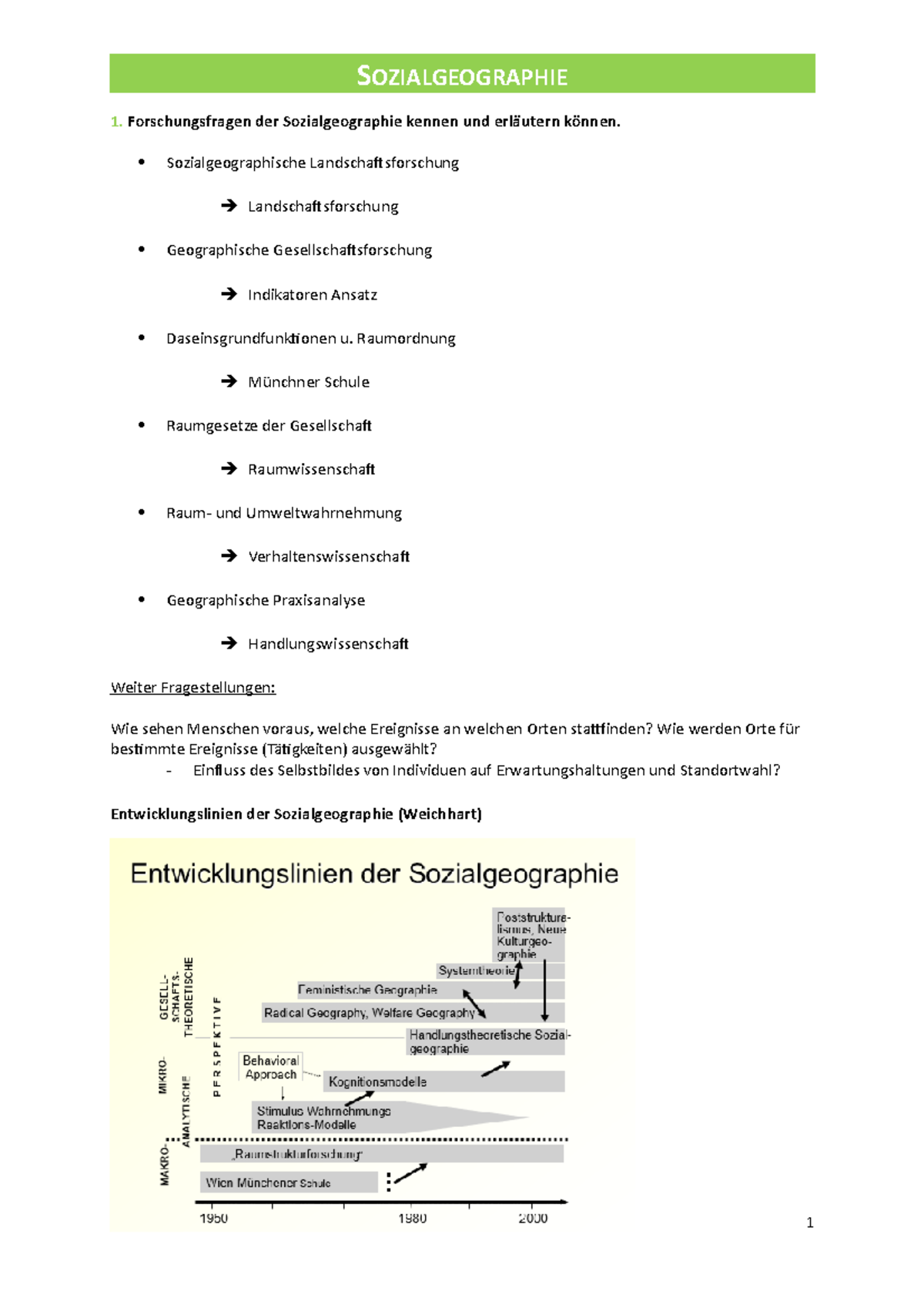 Sozialgeographie - Fragenkatalog - SOZIALGEOGRAPHIE 1. Forschungsfragen ...