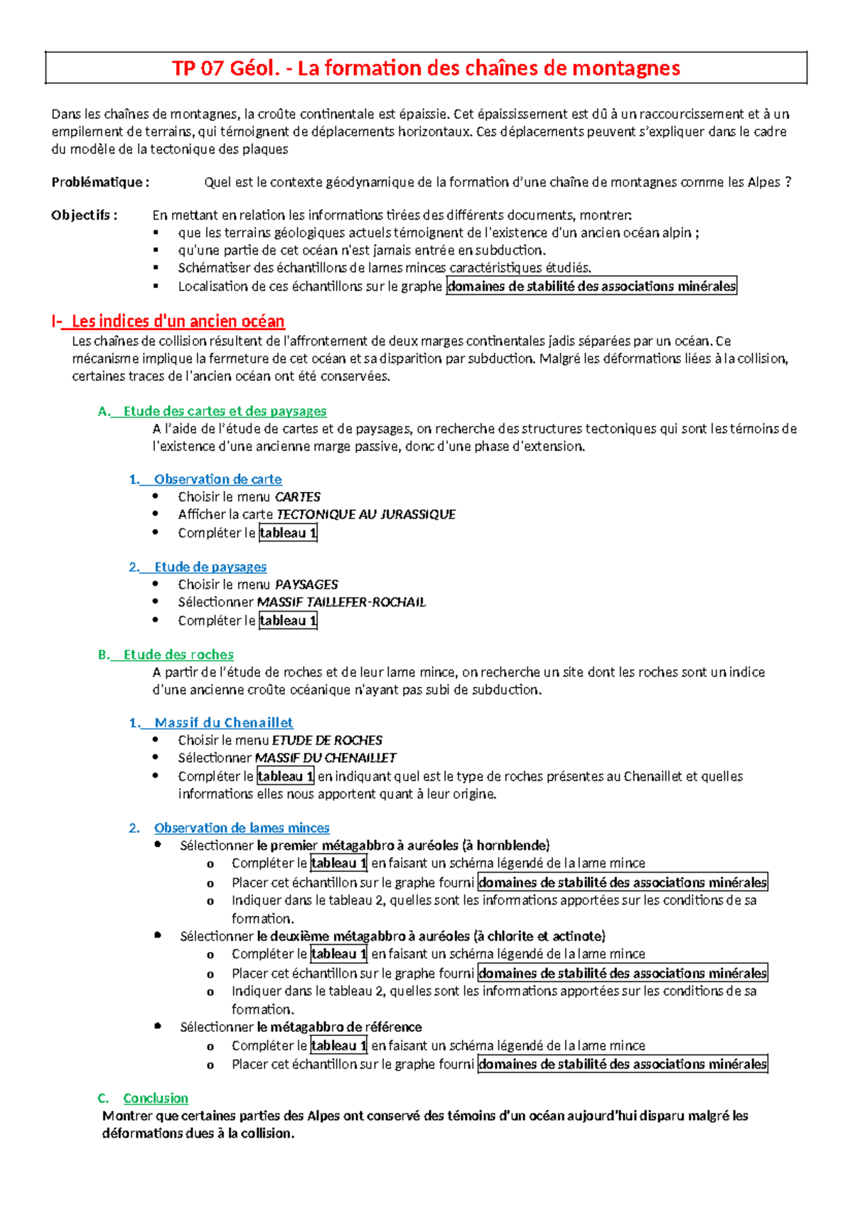 TP 07 Géol - la formation des chaînes de montagnes - TP 07 Géol. - La ...