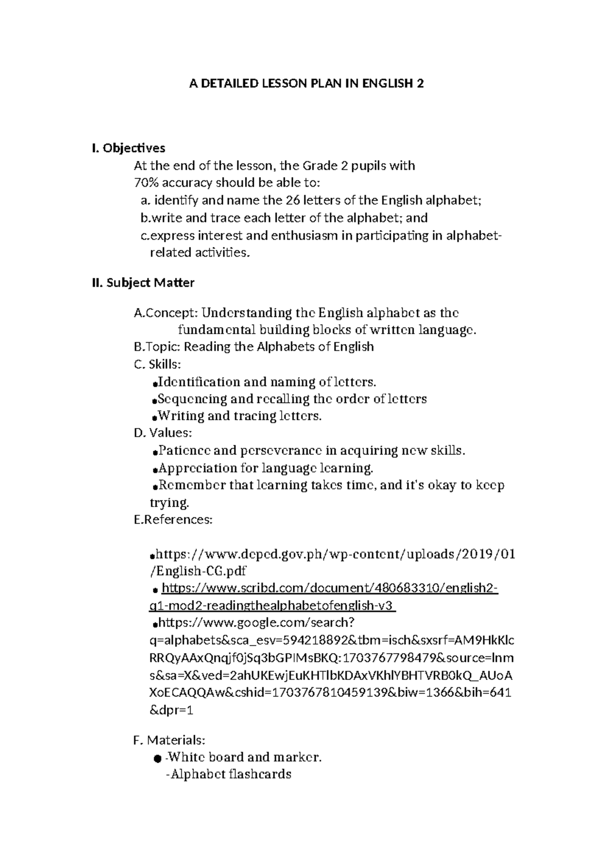 Inductive LP - Lesson plan - A DETAILED LESSON PLAN IN ENGLISH 2 I ...