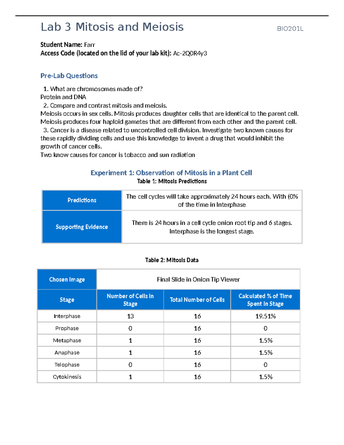 Anp Lab 3 upload - Student Name: Farr Access Code (located on the lid ...