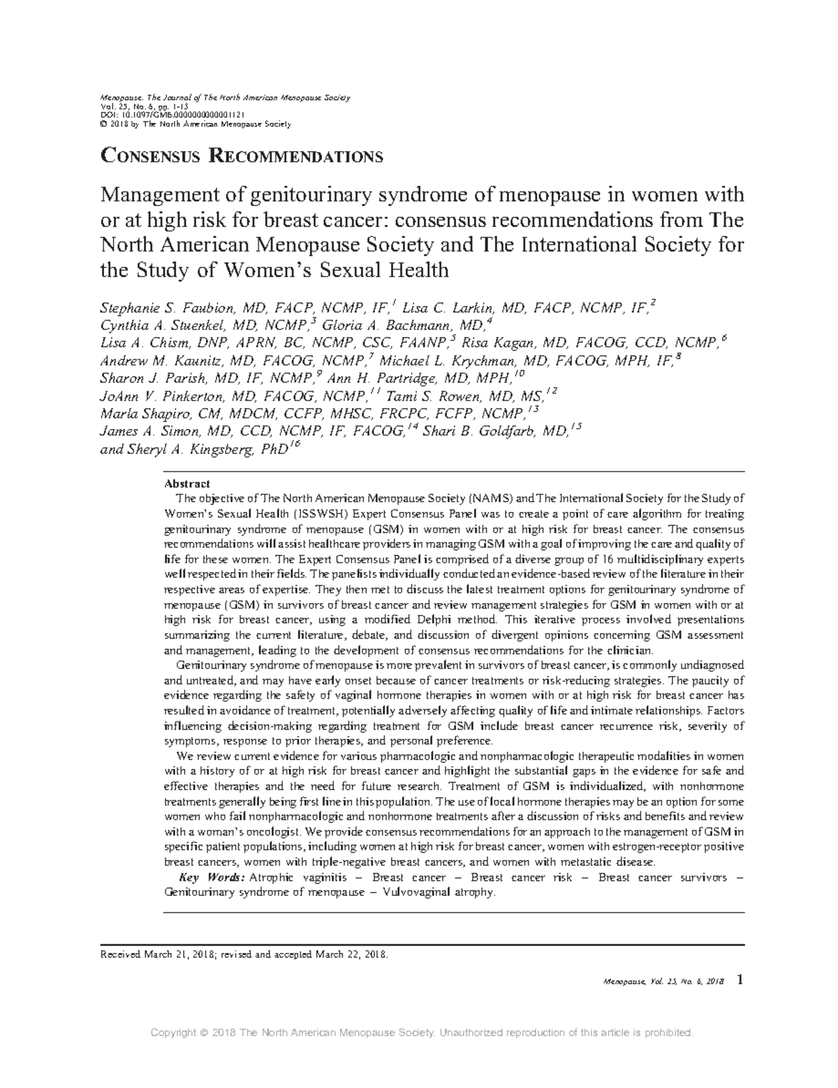 Management of genitourinary syndrome of menopause NAMS 030343 ...