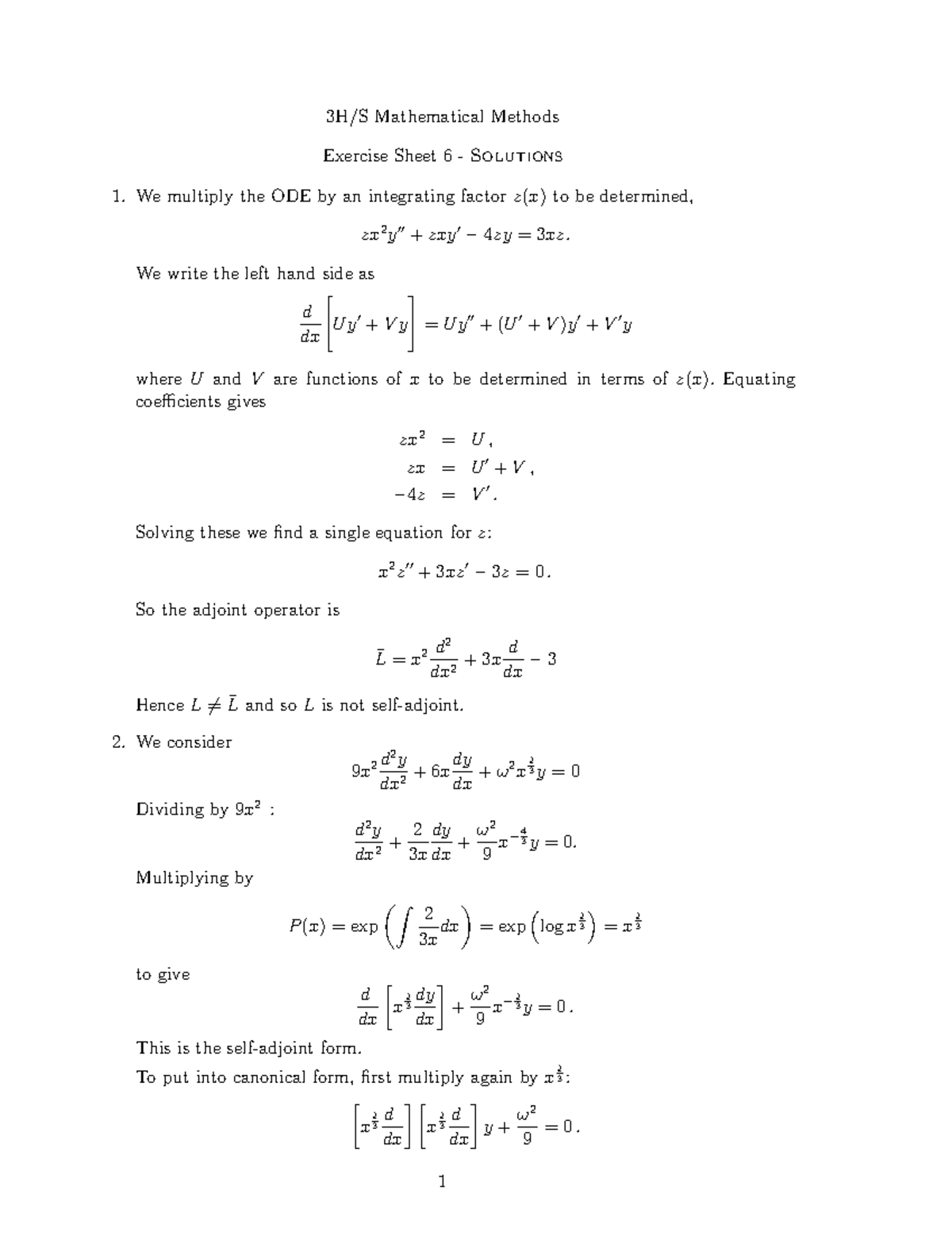 3h Math Meth exsheet 6sol - 3H/S Mathematical Methods Exercise Sheet 6 ...
