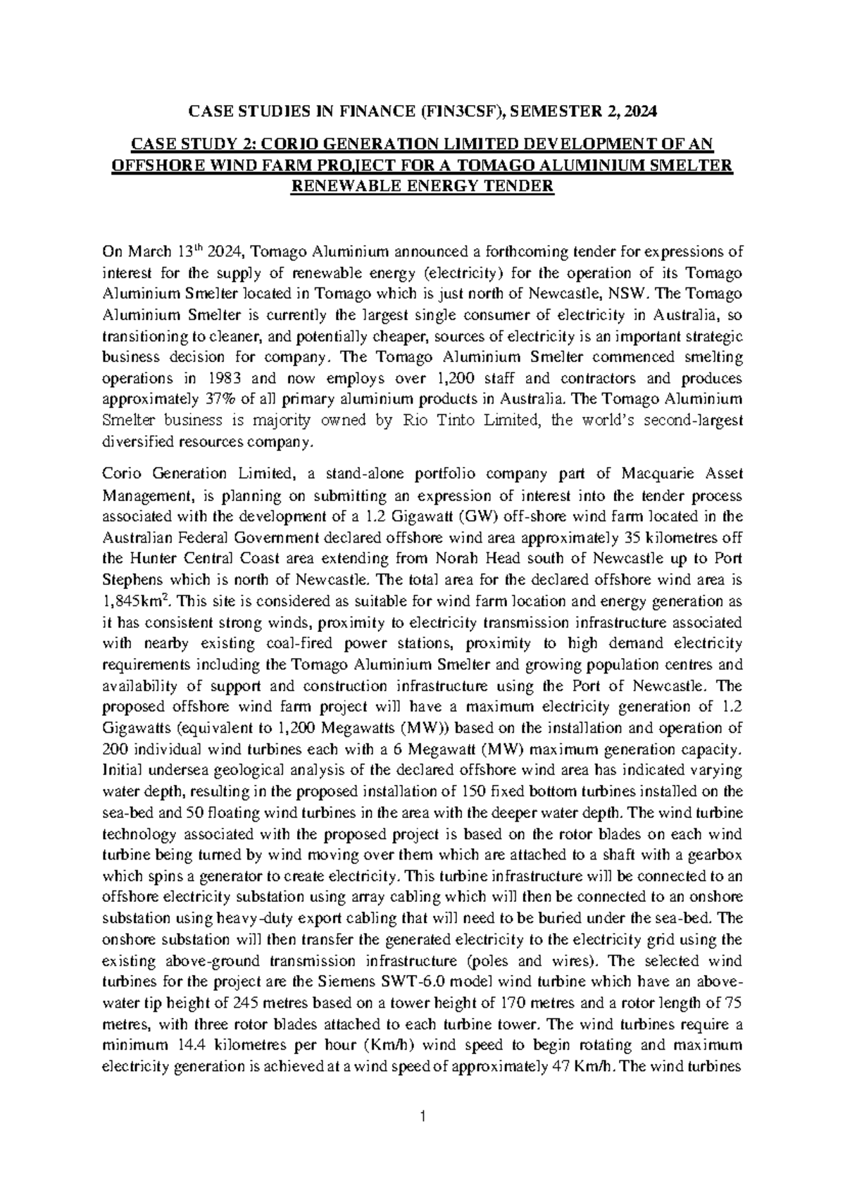 FIN3CSF Case Study 2 - Sem2 2024 - CASE STUDIES IN FINANCE (FIN3CSF ...