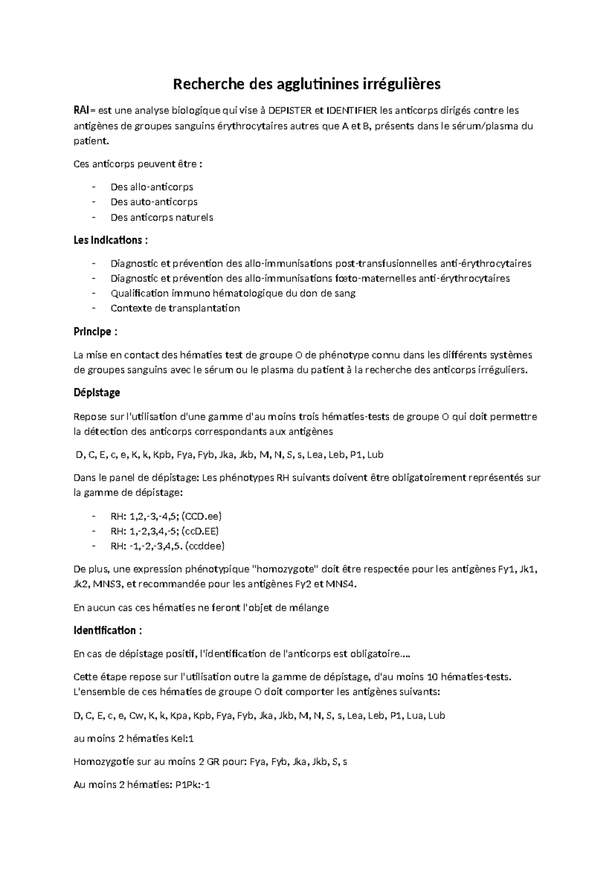 RAI Support utile pour resident 1 année Recherche des agglutinines — free download