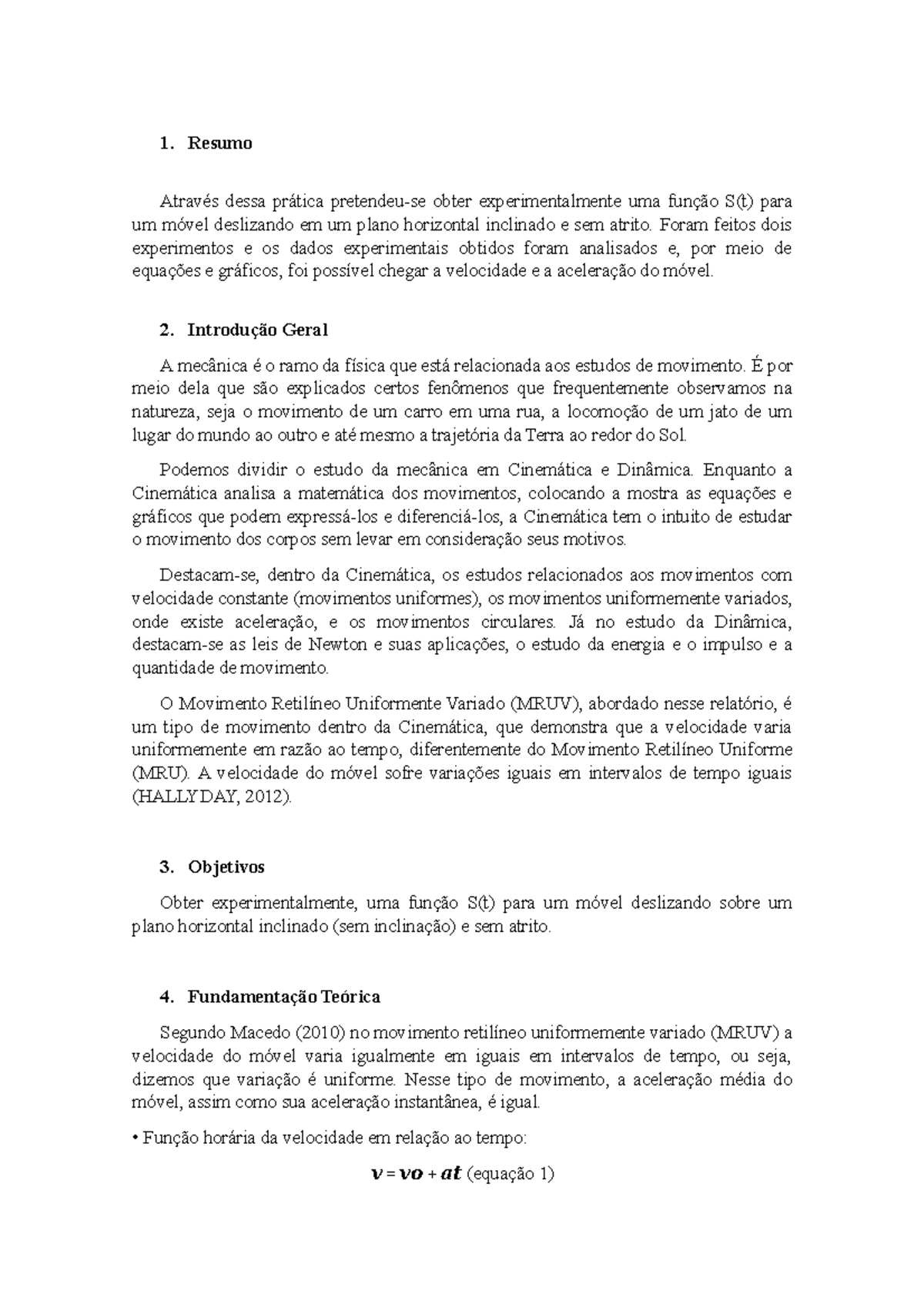 Fundamentação Teorica Relatorio 2, PDF, Velocidade