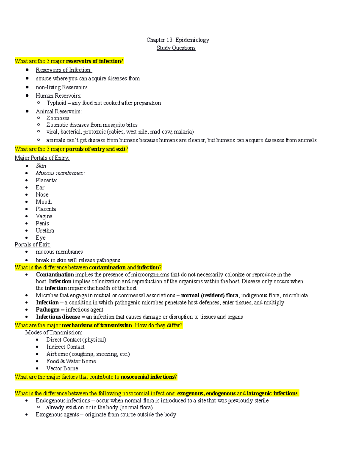 Study guide chapter 13 final - Chapter 13: Epidemiology Study Questions ...