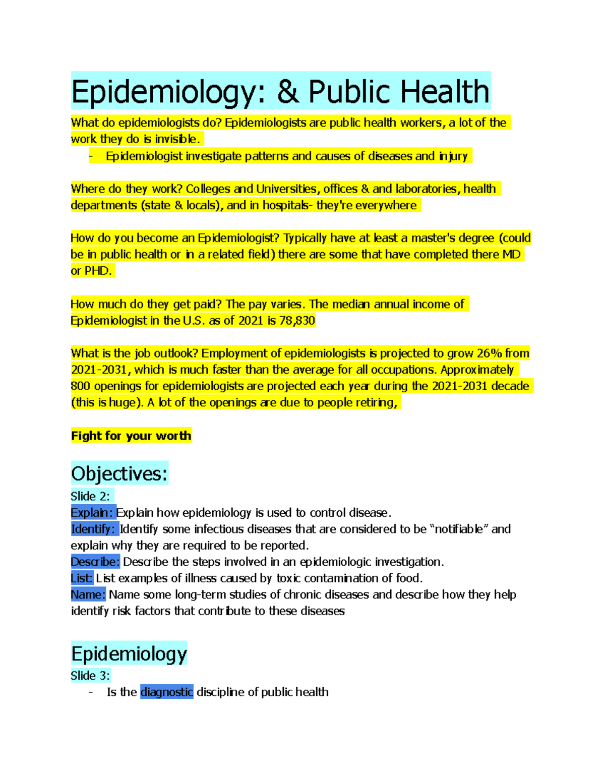 HLTH 2000 . Week 6 MWF health notes Epidemiology & Public Health