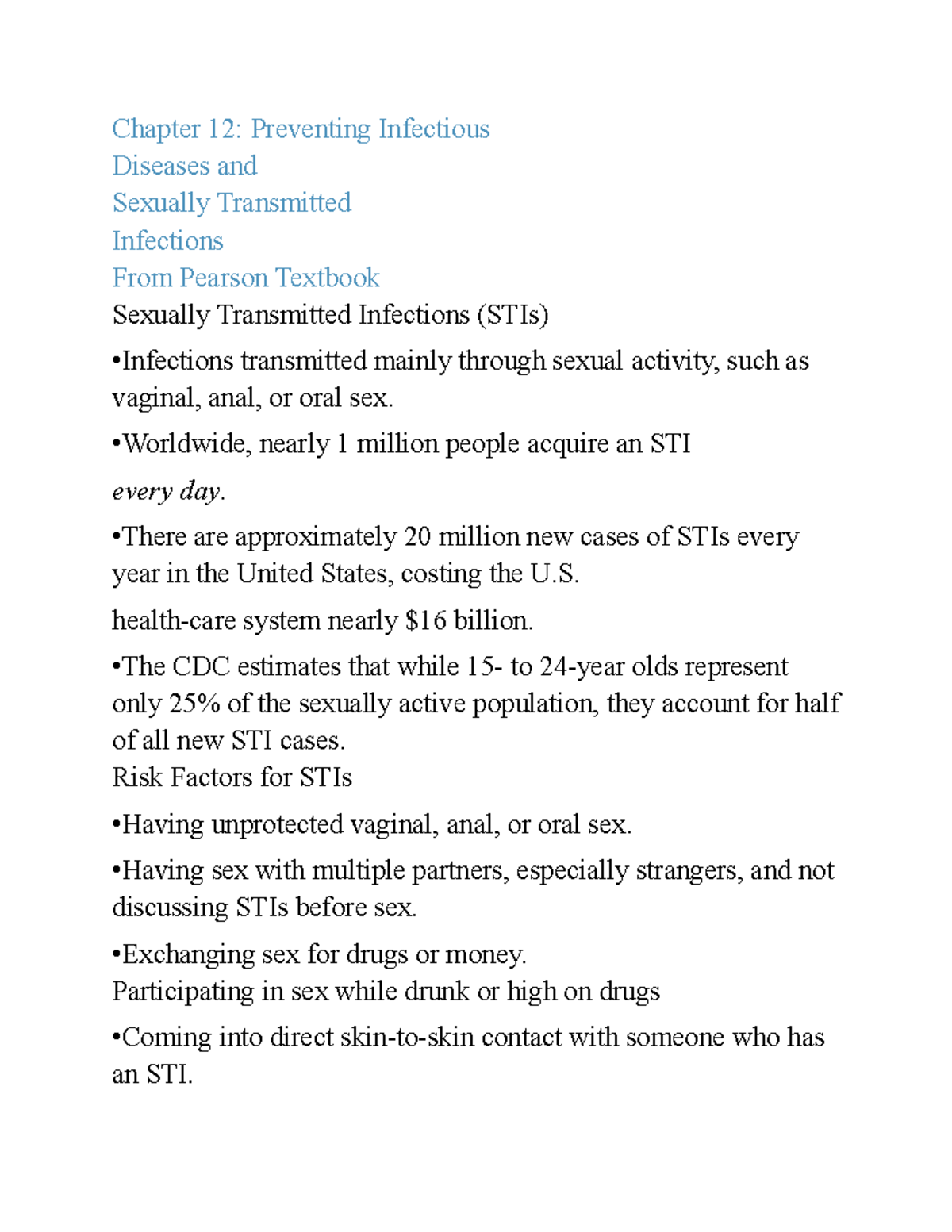 Chapter 12: Preventing Infectious Diseases and Sexually Transmitted ...