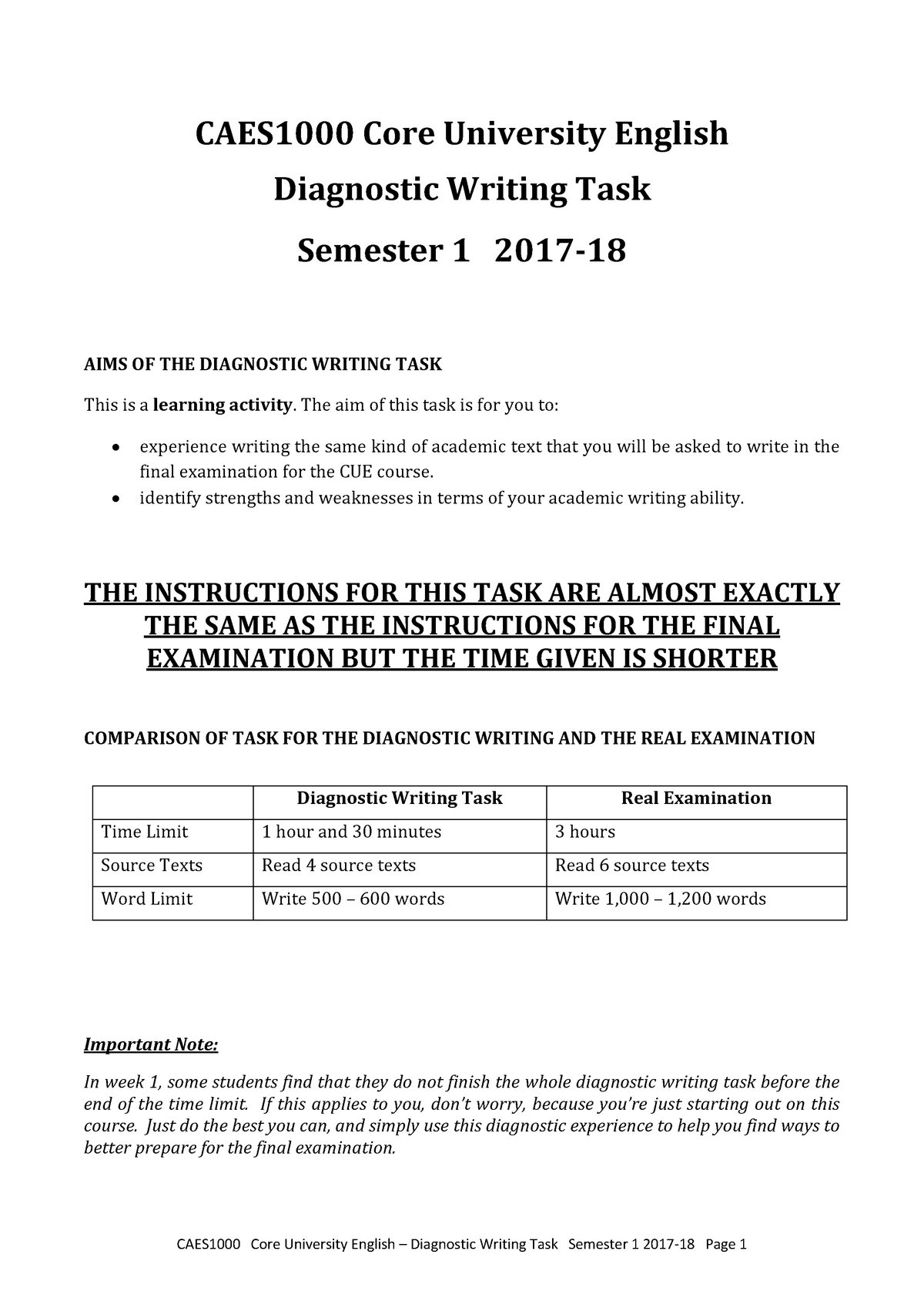 diagnostic writing sample assignment