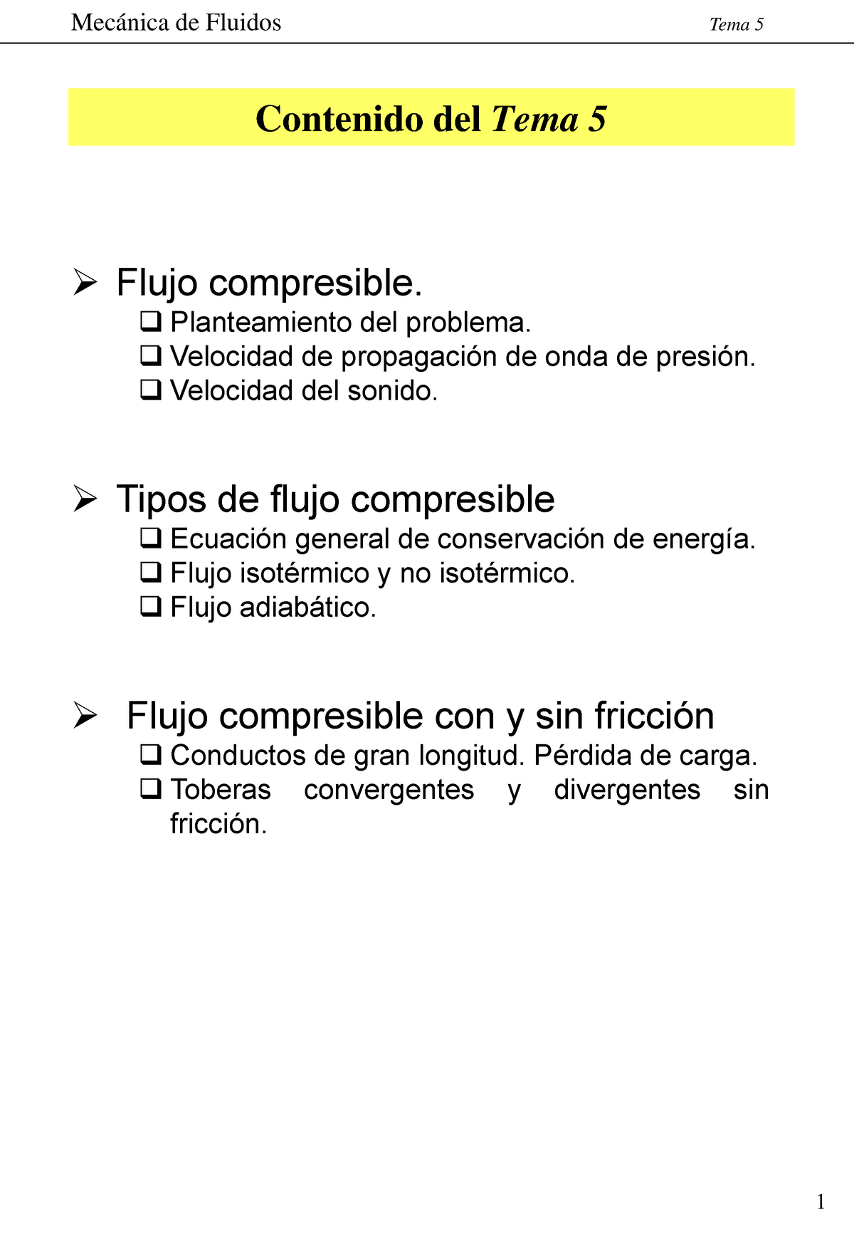 Tema 5 Flujo Compresible Contenido Del Tema 5 Flujo Compresible Planteamiento Del 1210