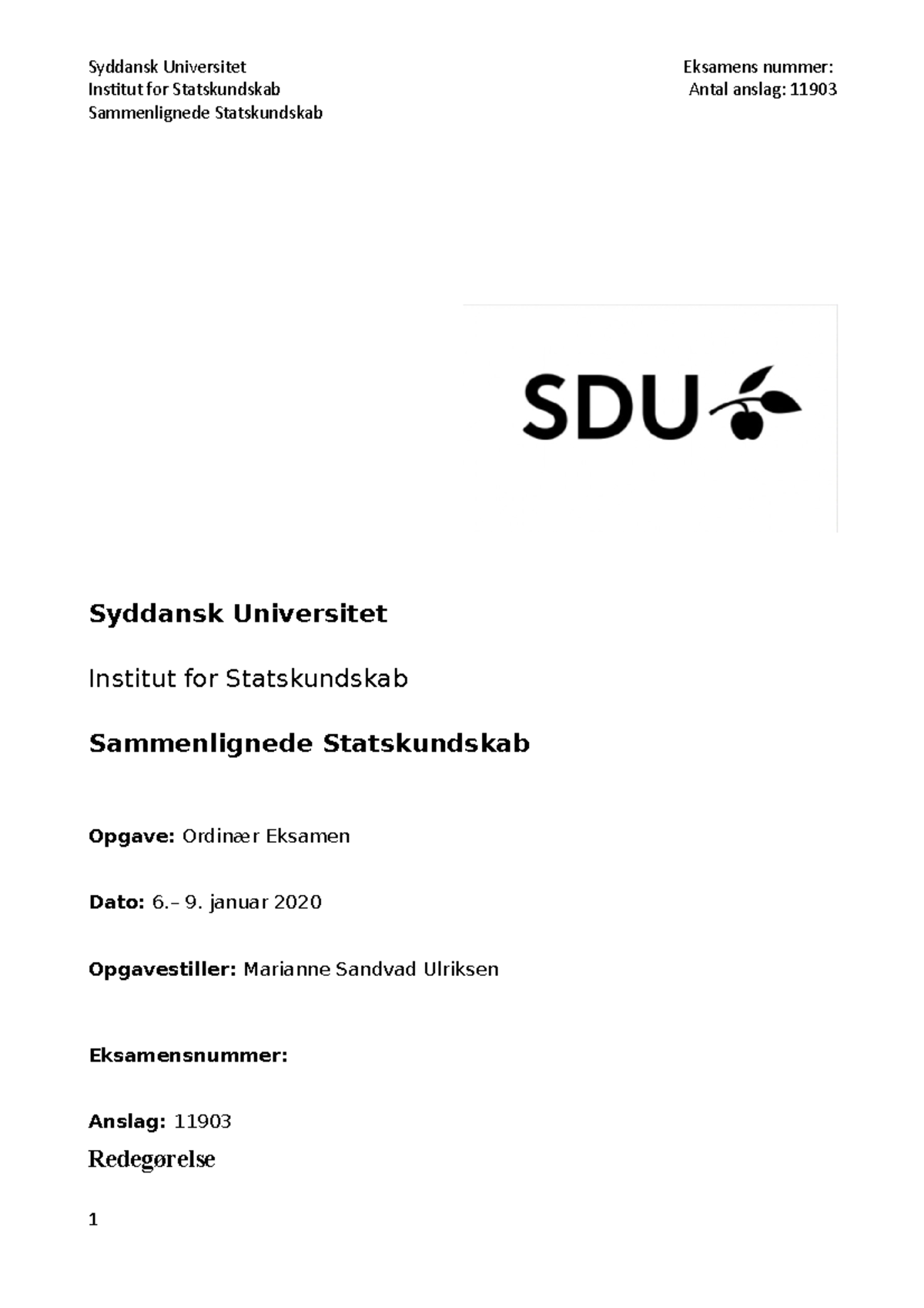 Eksamen Januar 2020, Svar - Institut For Statskundskab Antal Anslag ...