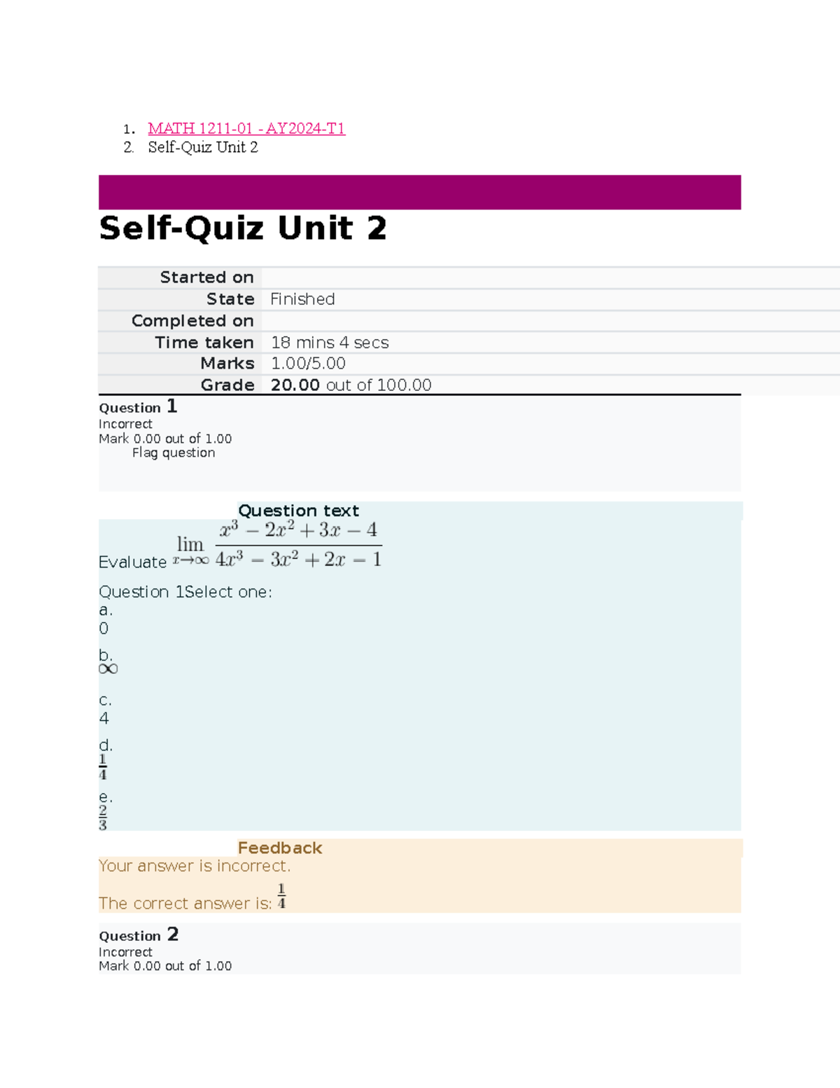 Maths 1211 WEEK 2 - SELF TEST - 1. MATH 1211-01 - AY2024-T Self-Quiz ...