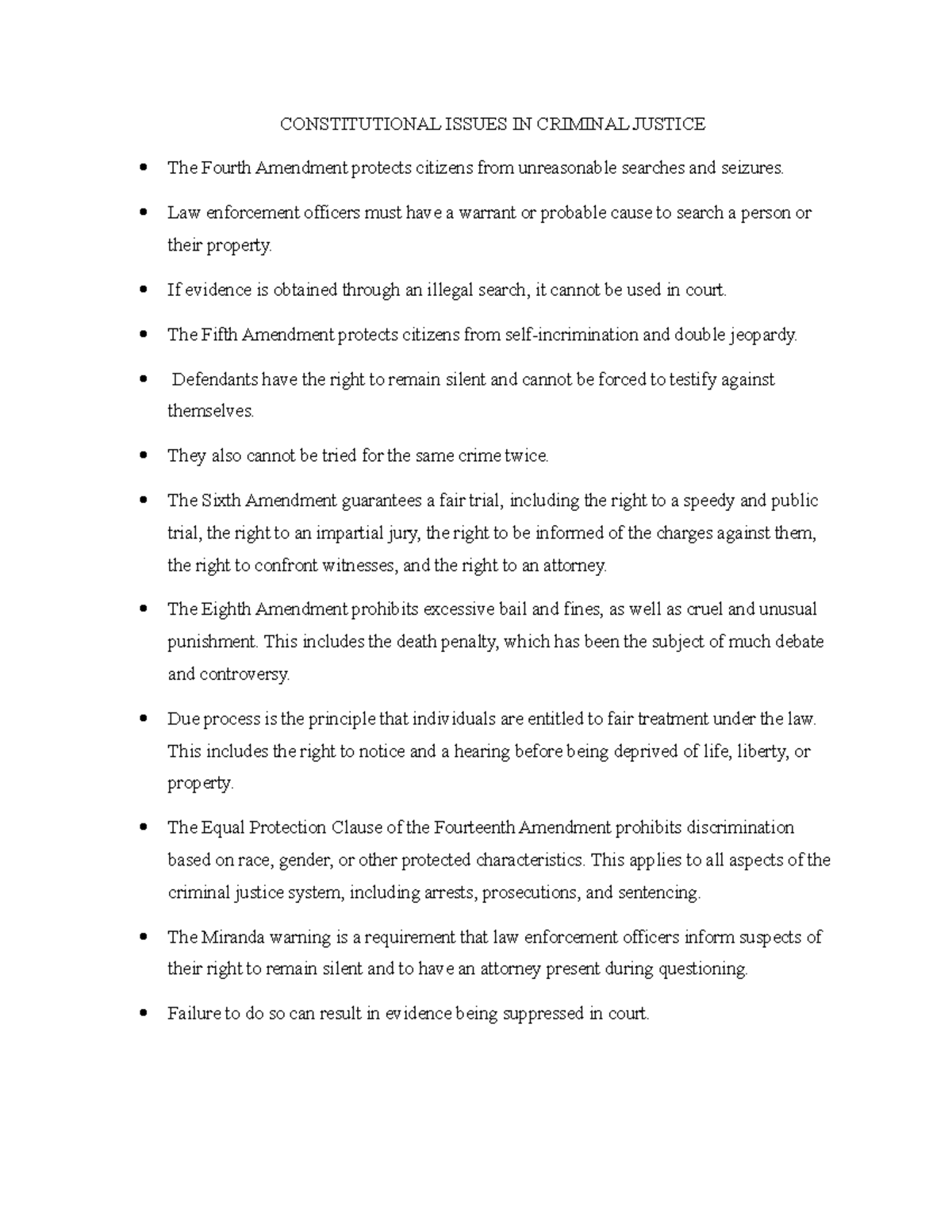 Constitutional Issues IN Criminal Justice note - CONSTITUTIONAL ISSUES ...